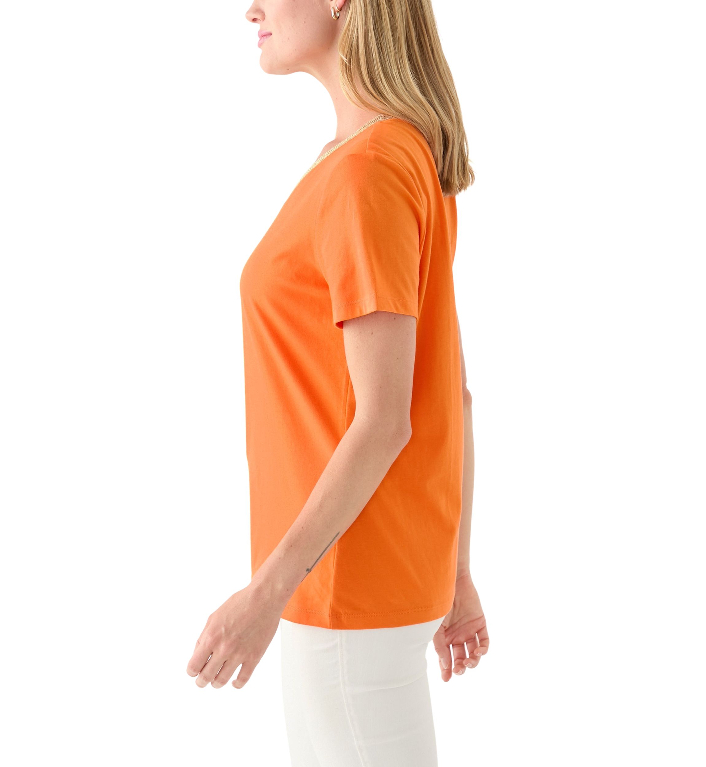 Petite Short Sleeve V-Neck T-Shirt with Trim 
