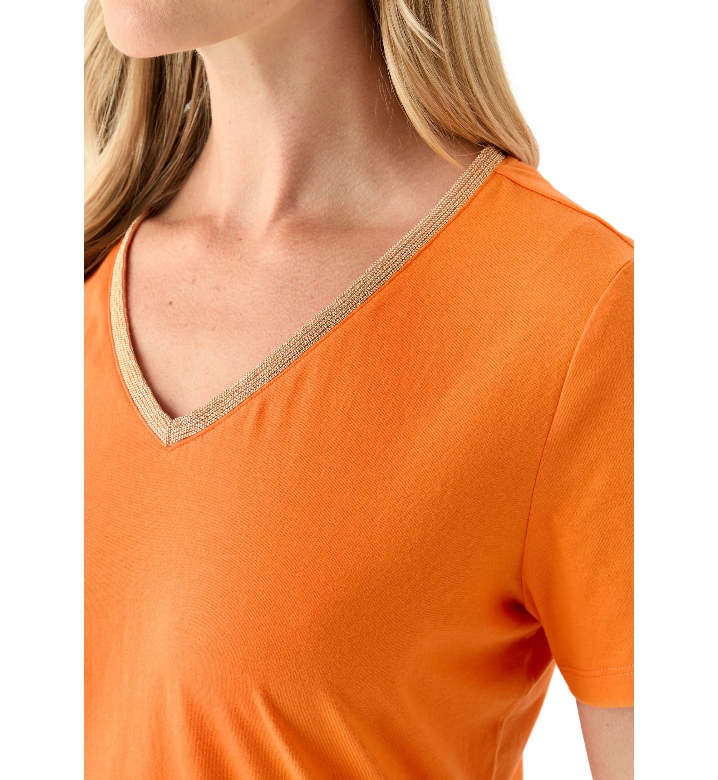 Petite Short Sleeve V-Neck T-Shirt with Trim 