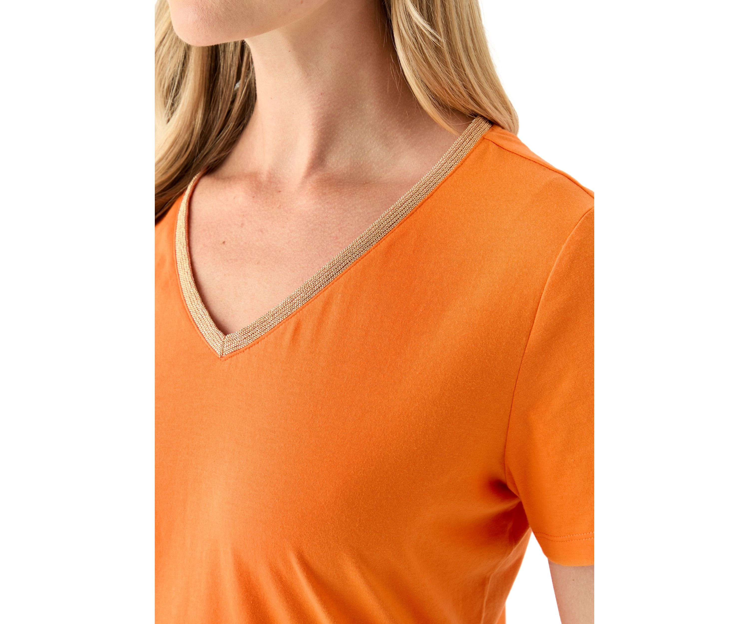 Petite Short Sleeve V-Neck T-Shirt with Trim 