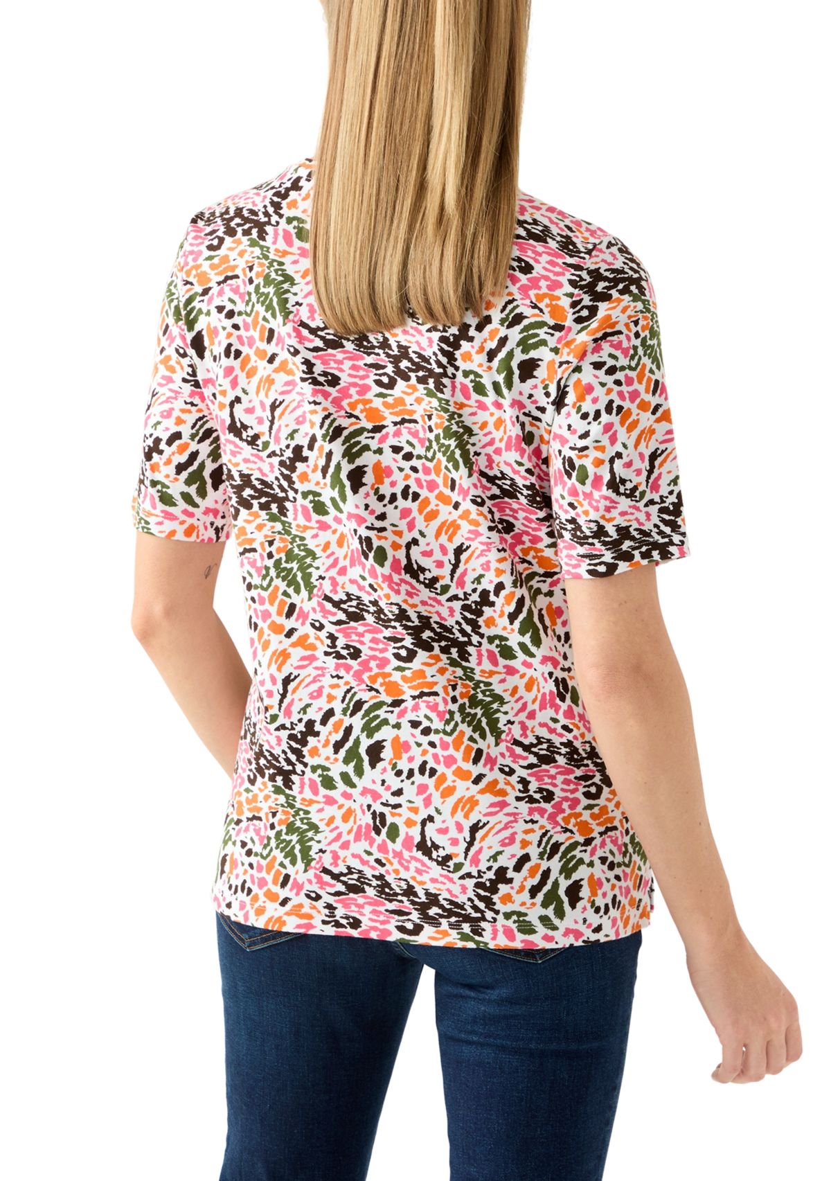 Petite Elbow Sleeve Printed V-Neck T-Shirt 