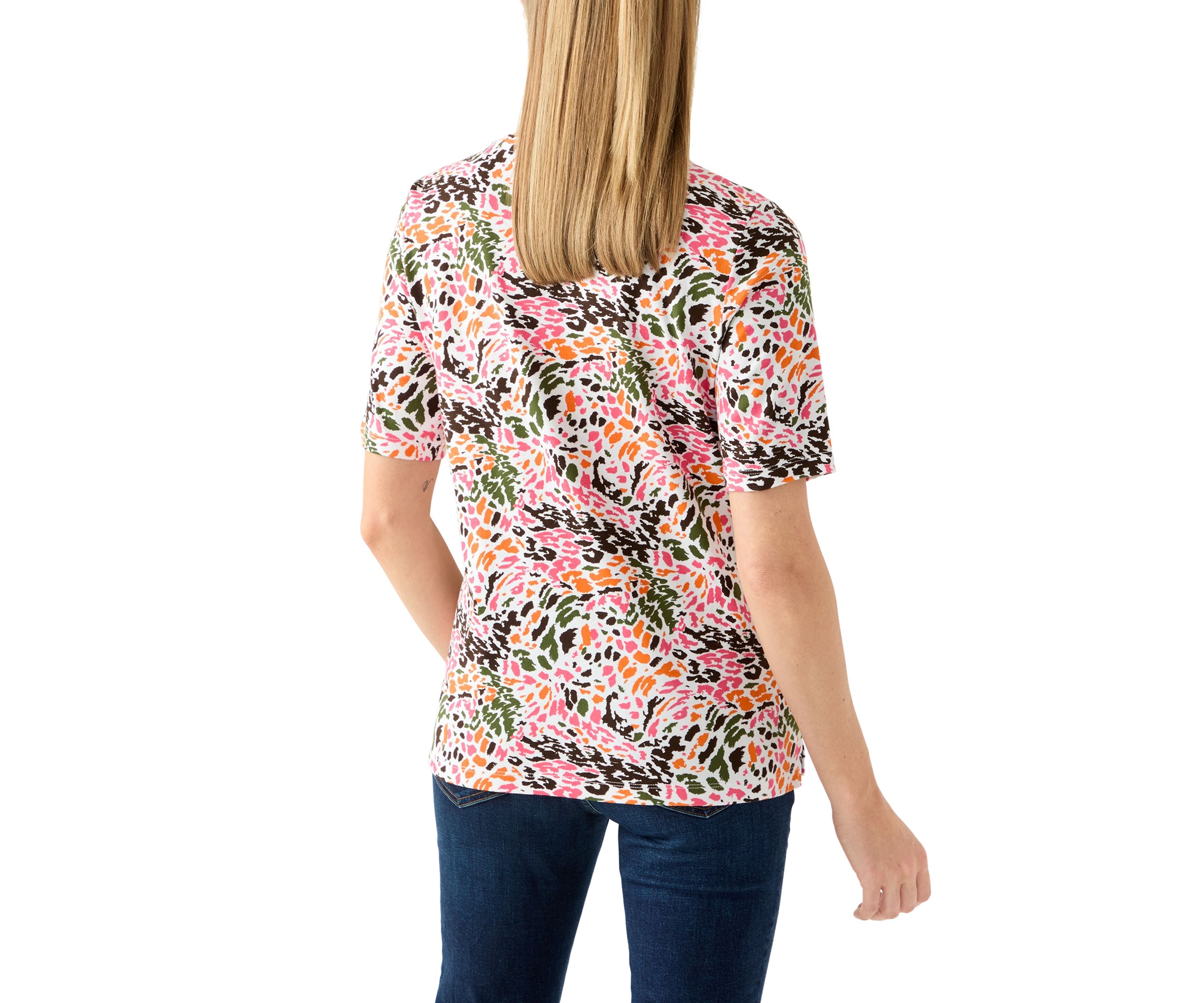 Petite Elbow Sleeve Printed V-Neck T-Shirt 