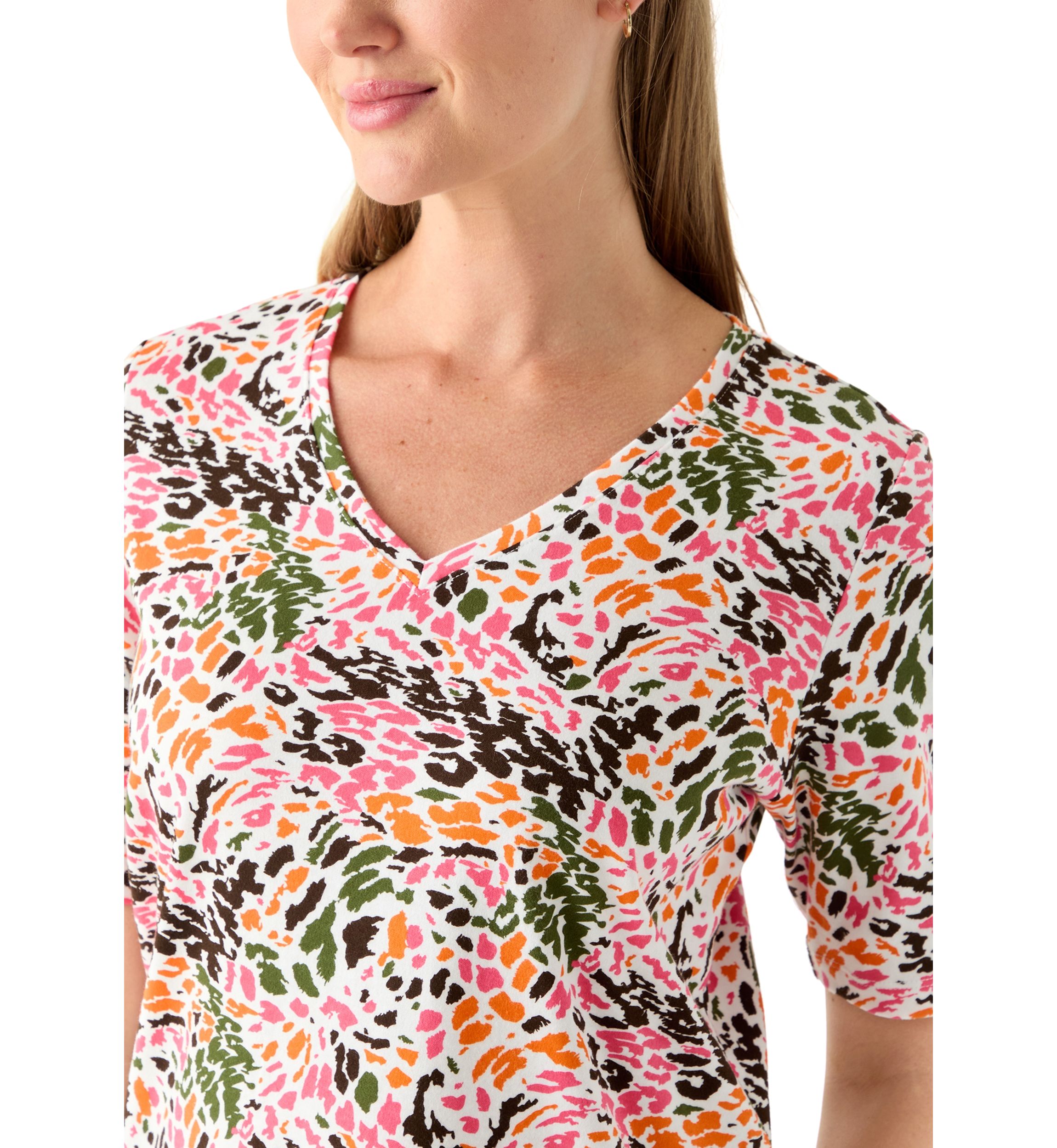 Petite Elbow Sleeve Printed V-Neck T-Shirt 