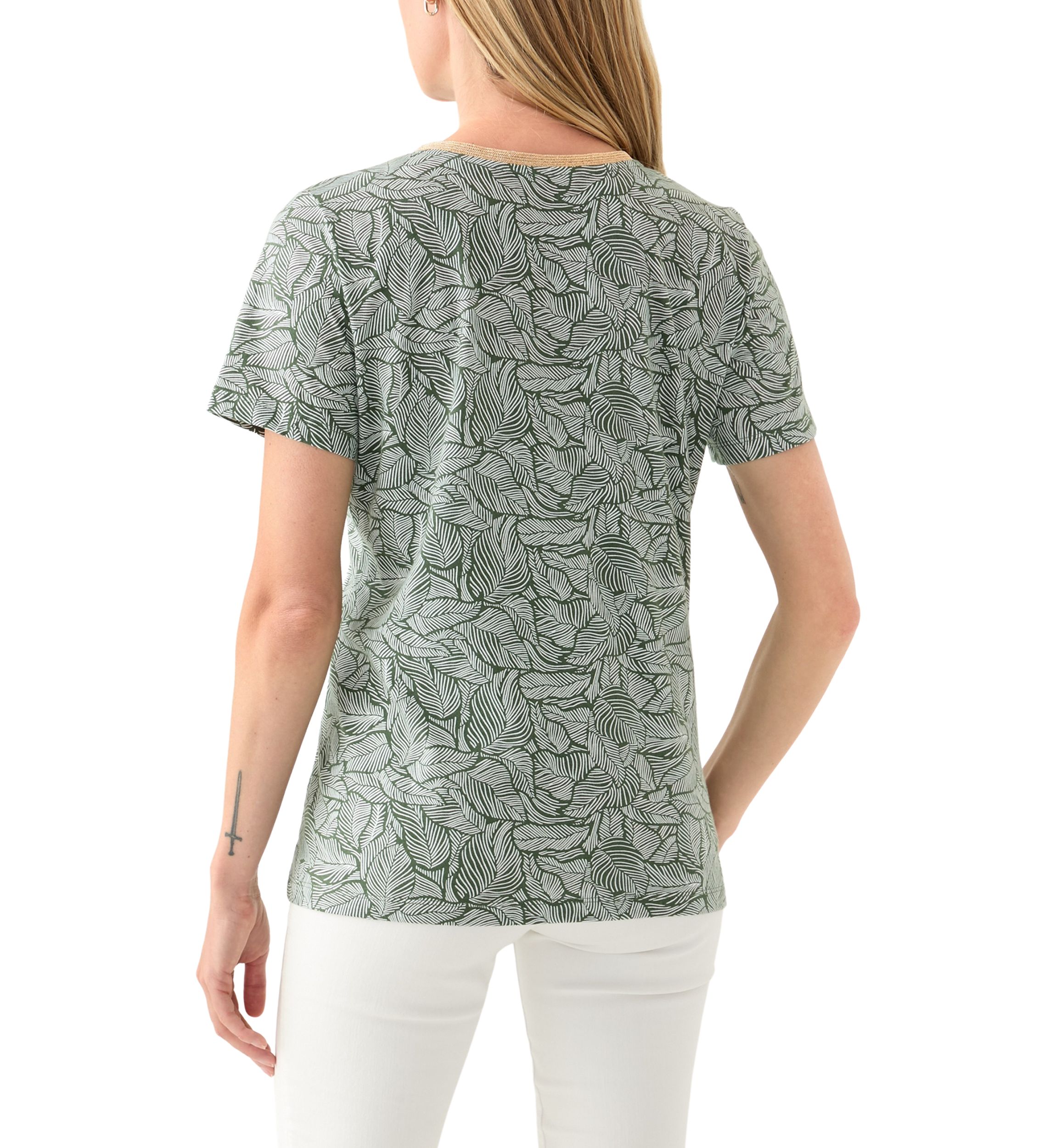 Petite Short Sleeve V-Neck Printed Trim Top 