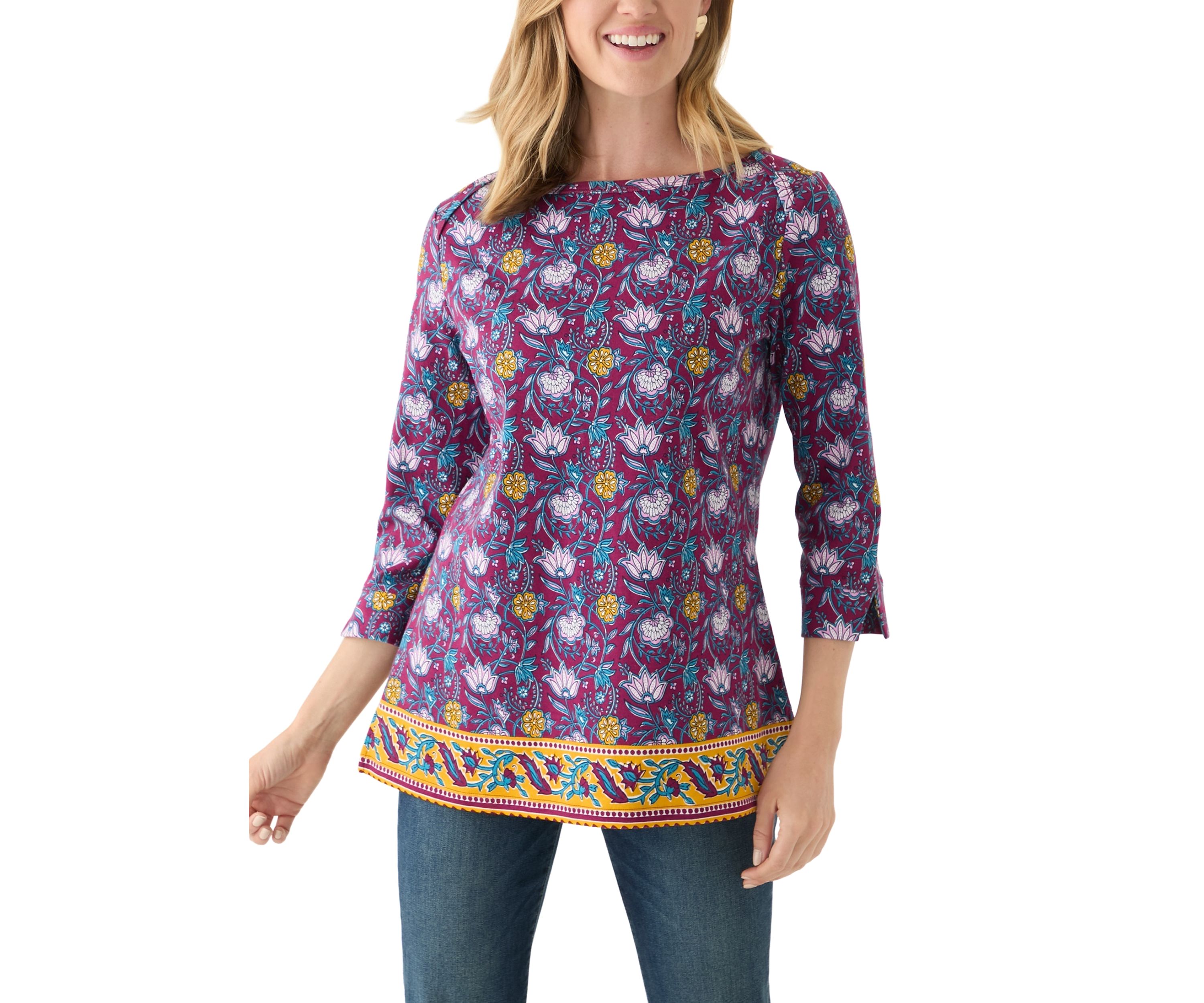 Petite Border Printed Top