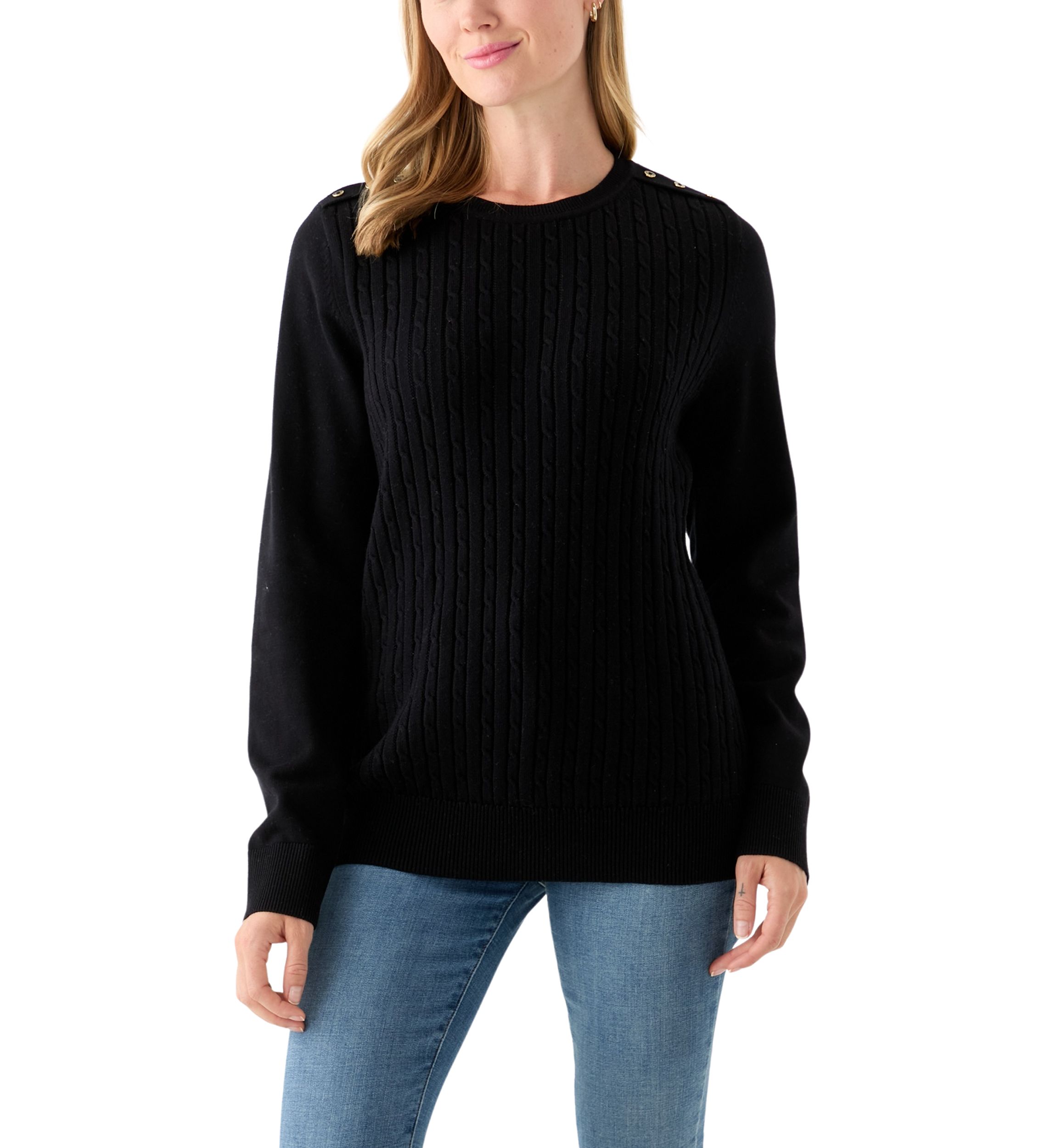 Womens Long Sleeve Cable Crew Sweater
