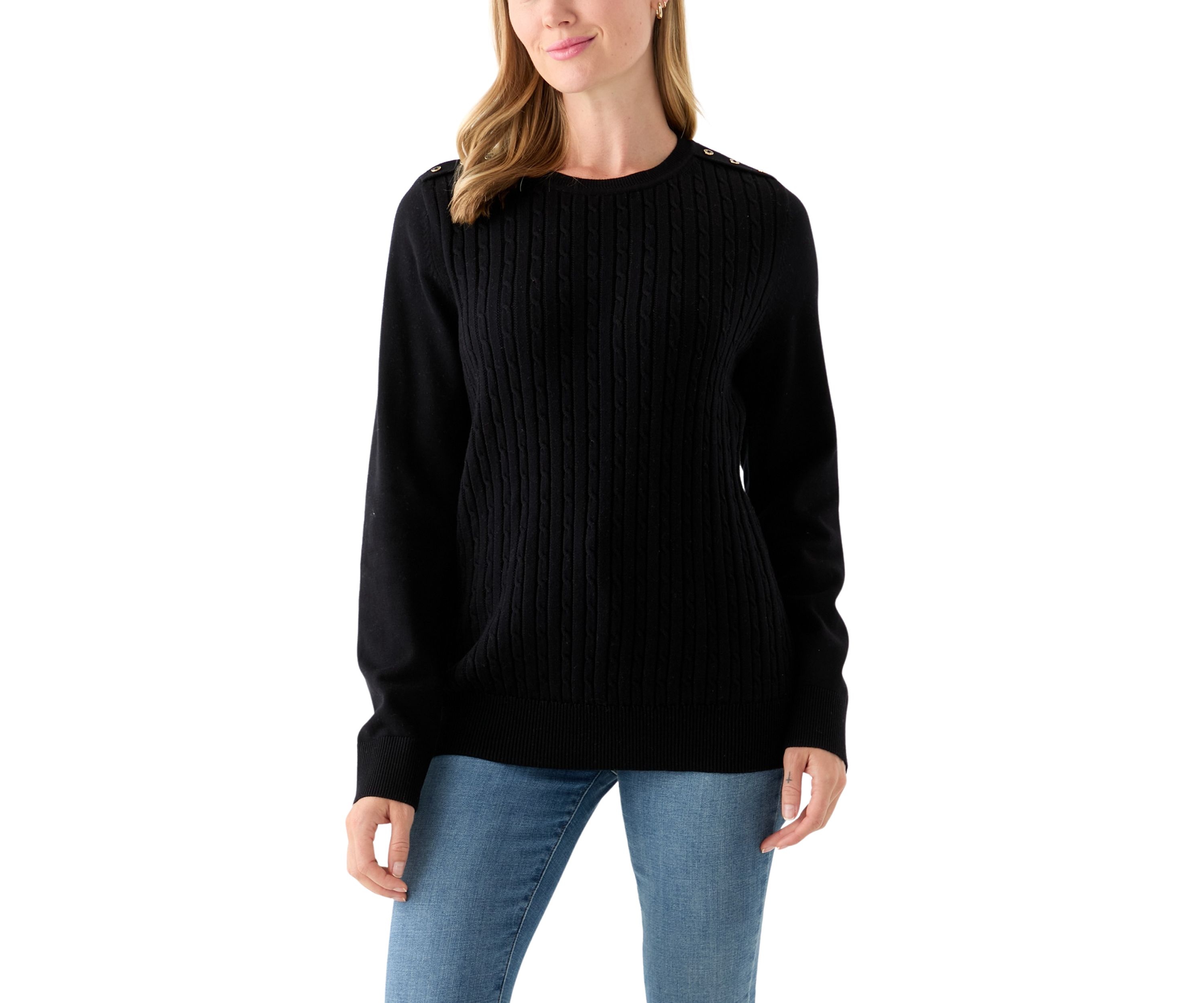 Womens Long Sleeve Cable Crew Sweater