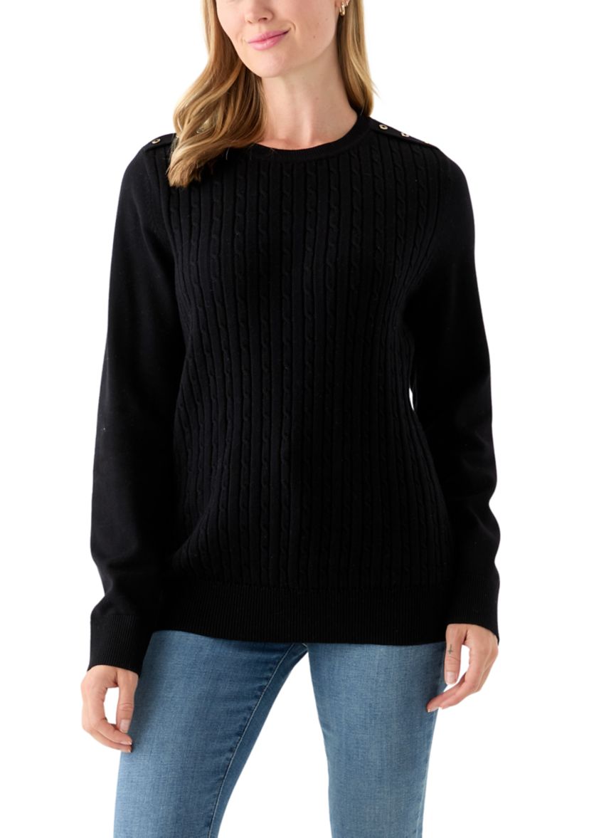 Womens Long Sleeve Cable Crew Sweater