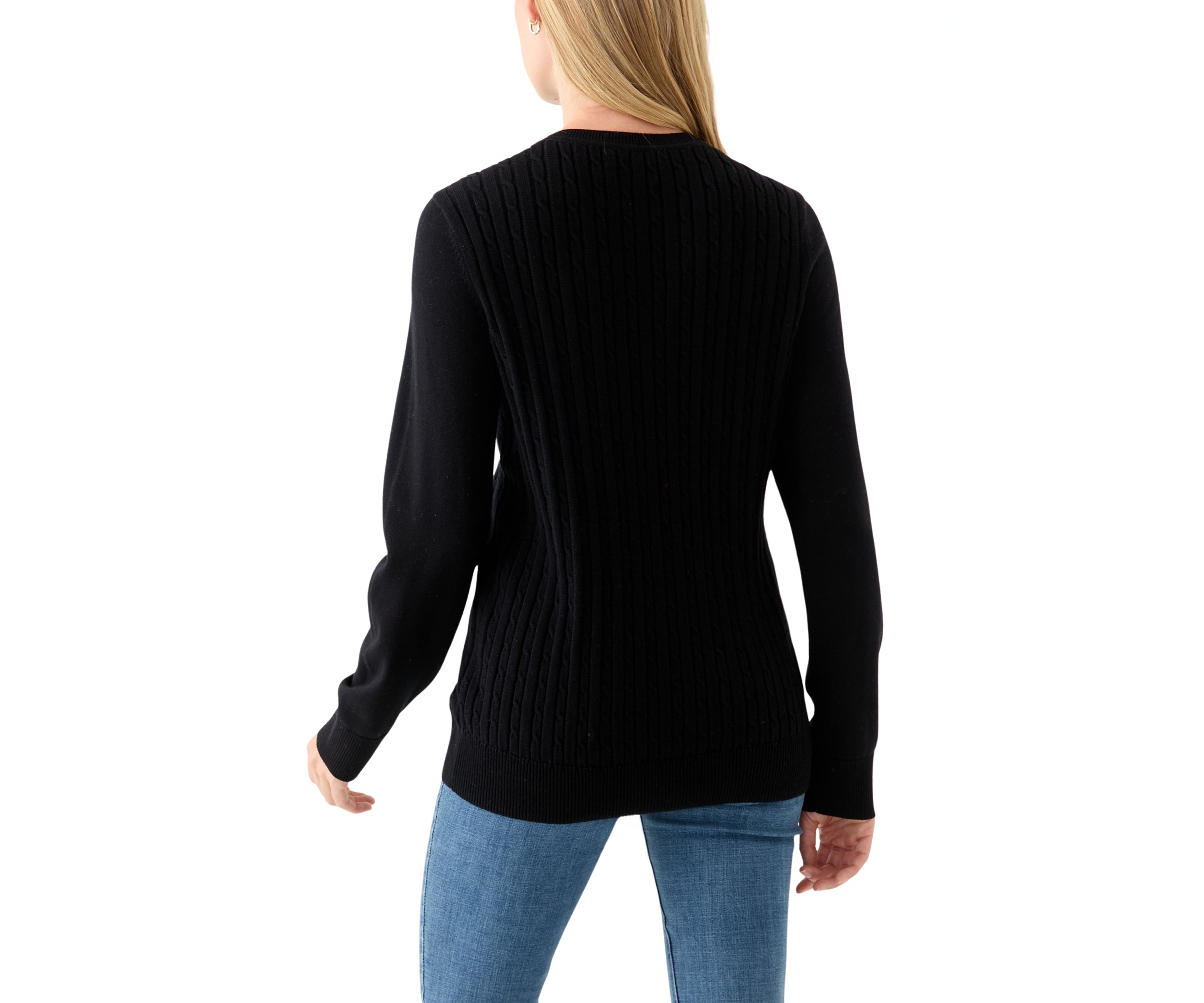 Womens Long Sleeve Cable Crew Sweater