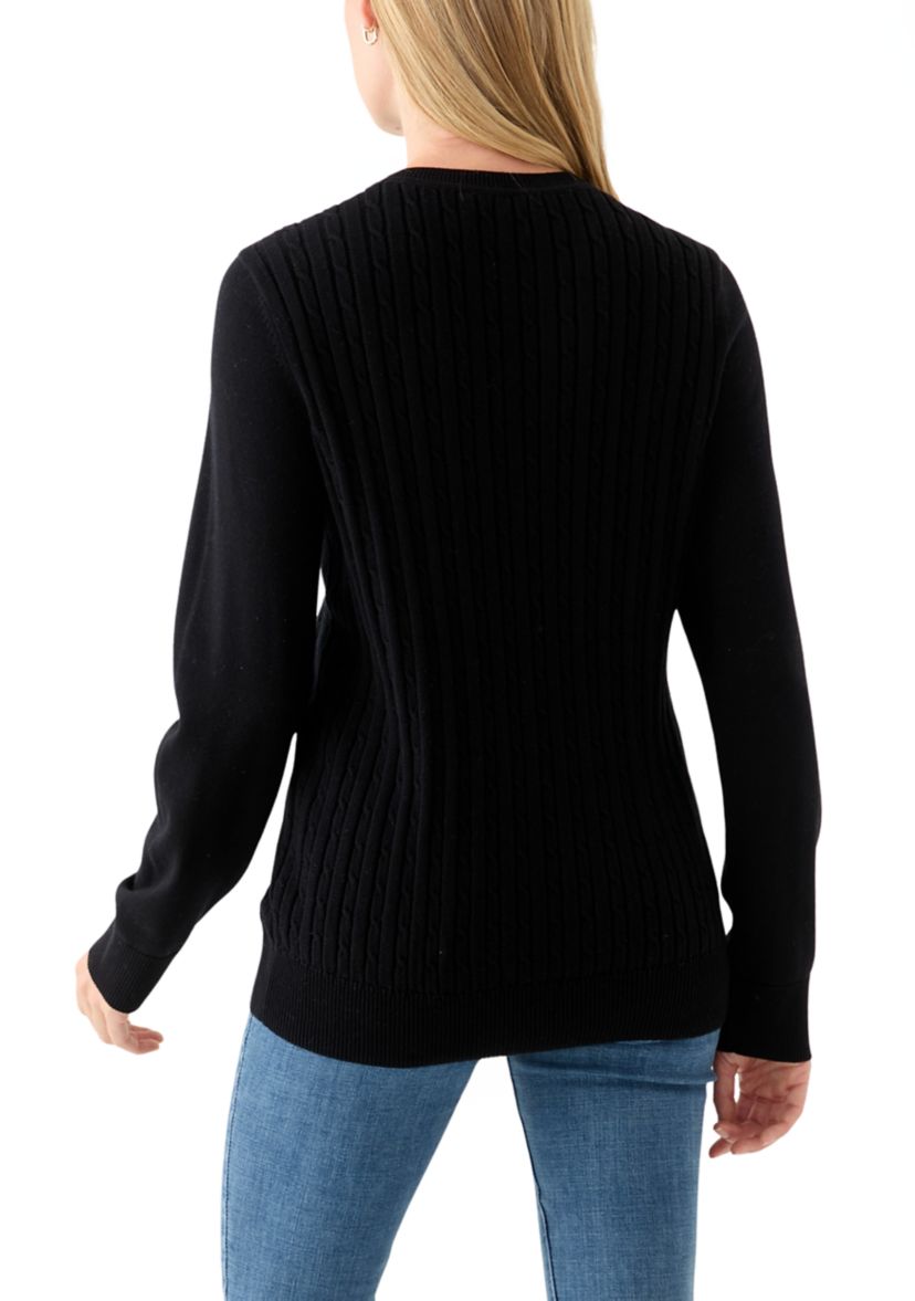 Womens Long Sleeve Cable Crew Sweater