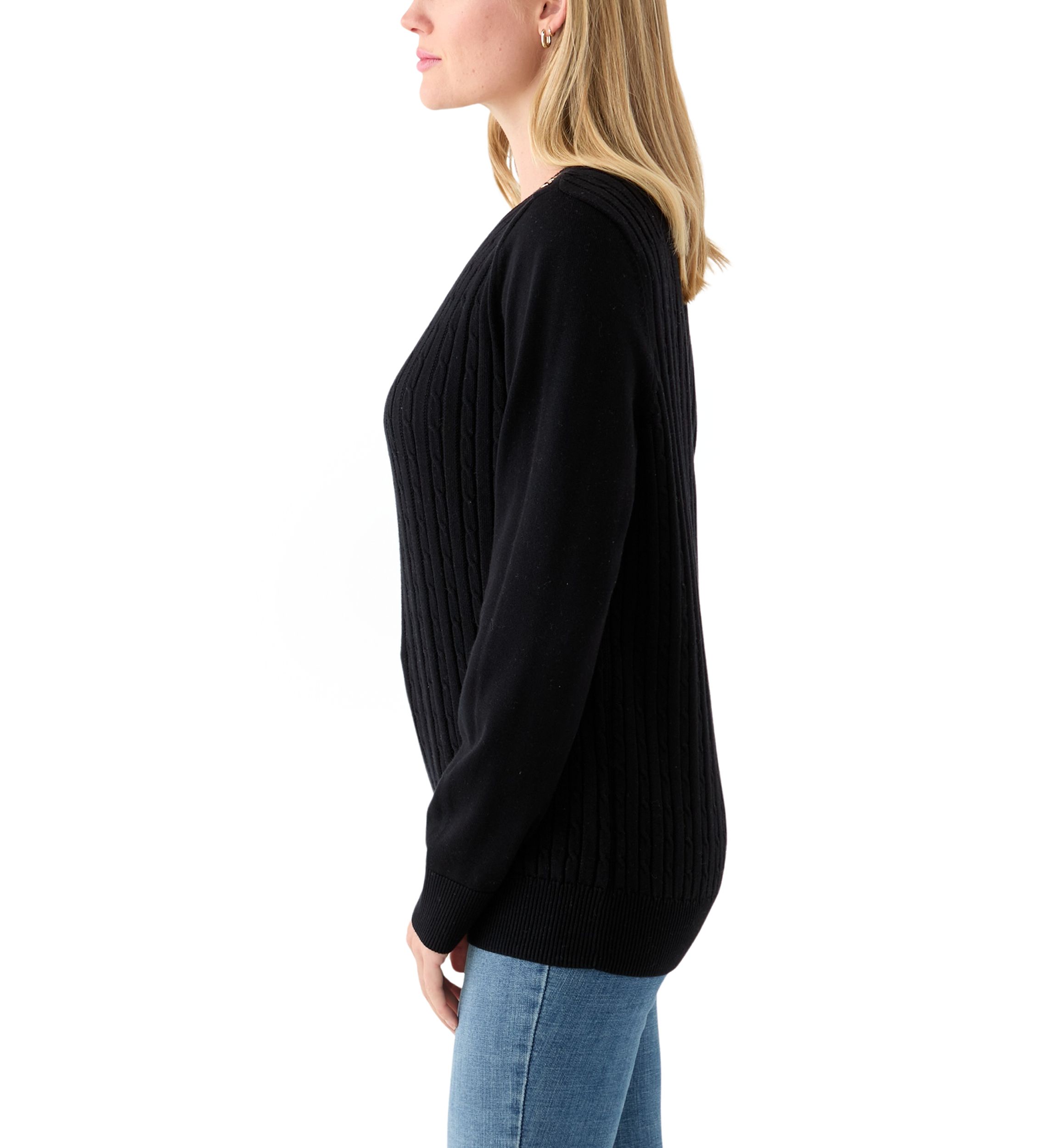 Womens Long Sleeve Cable Crew Sweater