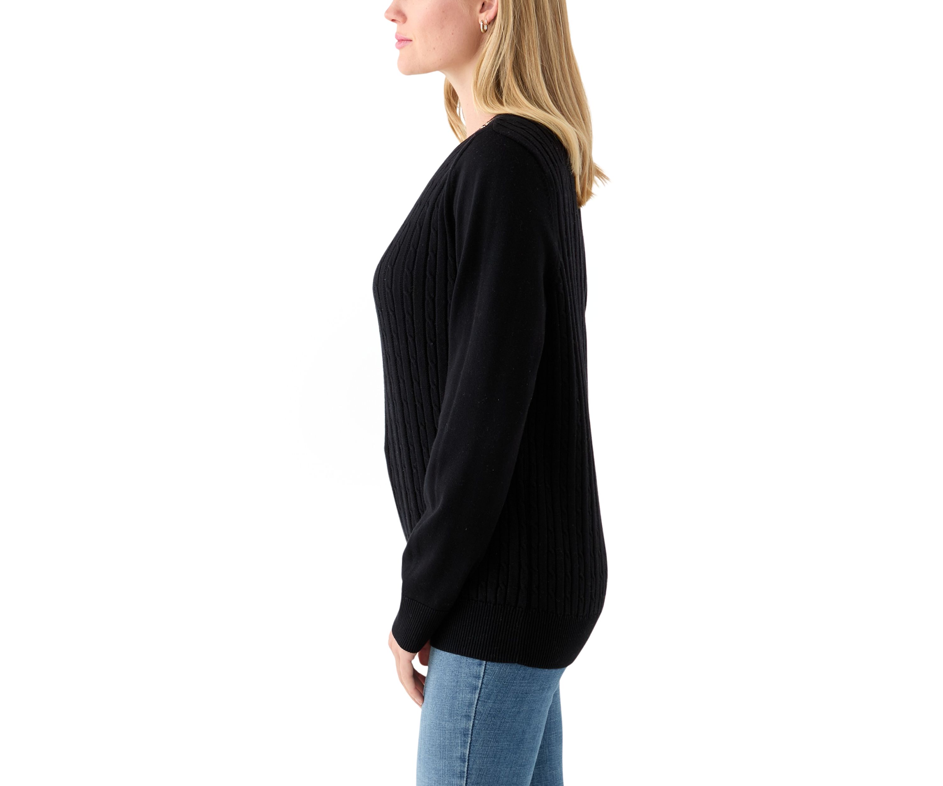 Womens Long Sleeve Cable Crew Sweater
