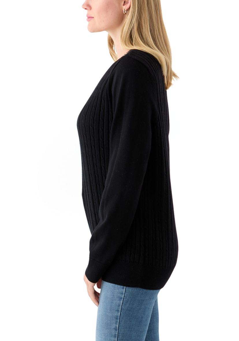 Womens Long Sleeve Cable Crew Sweater