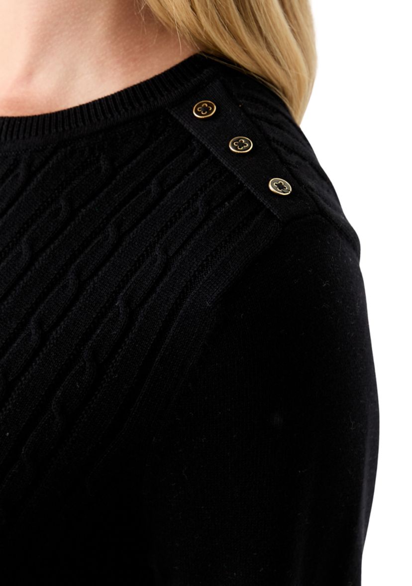 Womens Long Sleeve Cable Crew Sweater