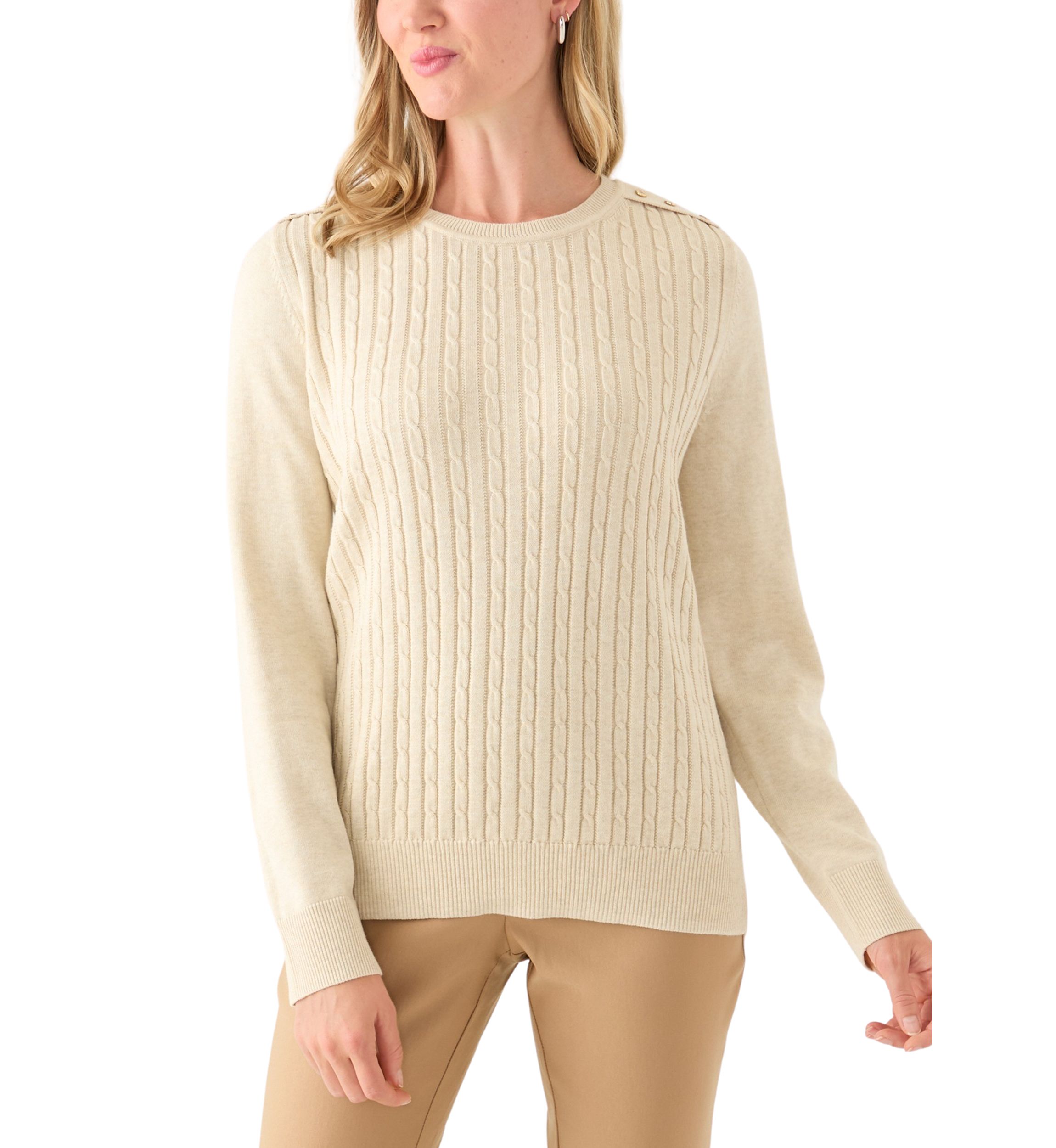 Womens Long Sleeve Cable Crew Sweater