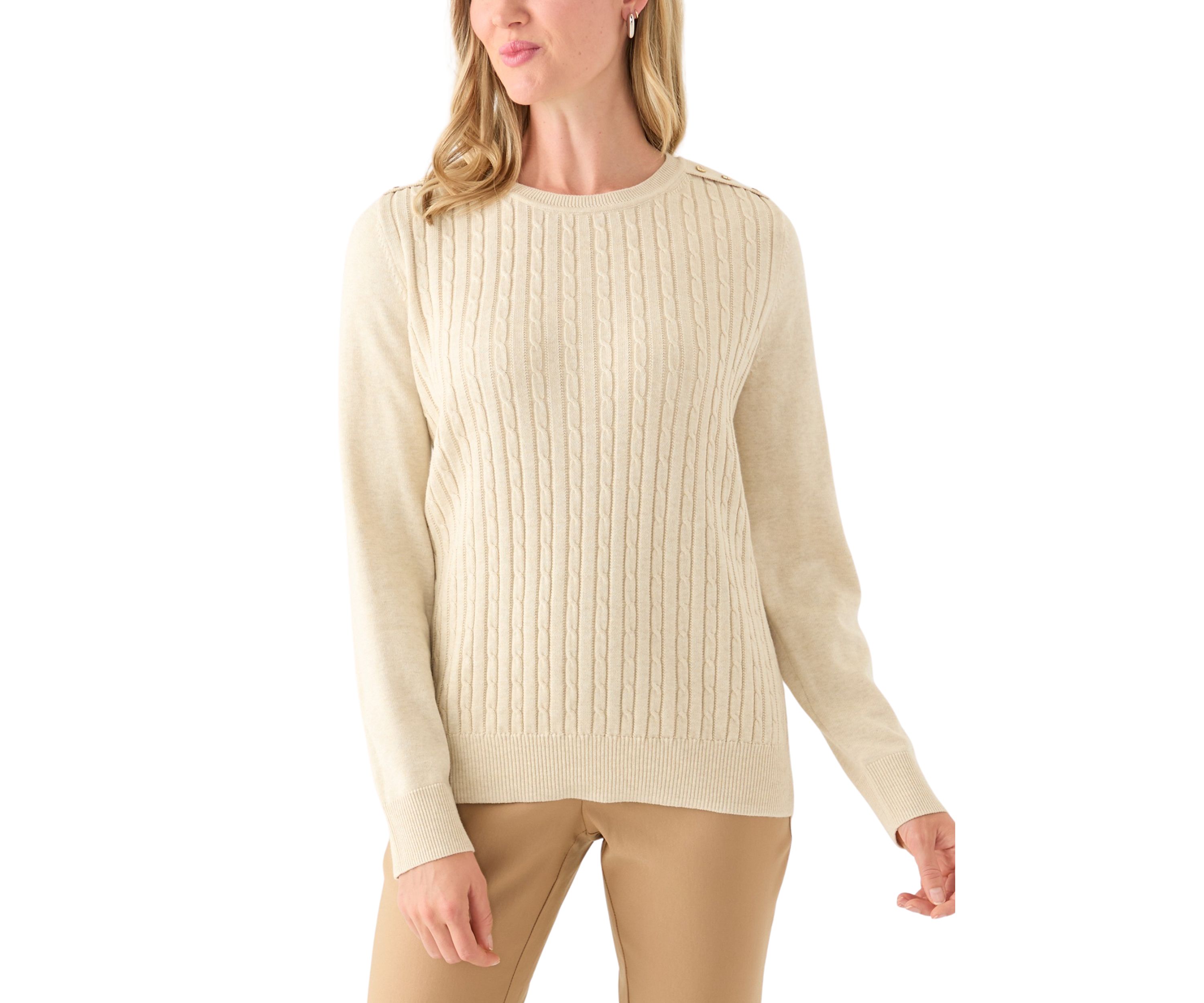 Womens Long Sleeve Cable Crew Sweater