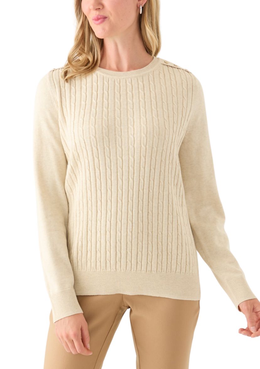 Womens Long Sleeve Cable Crew Sweater