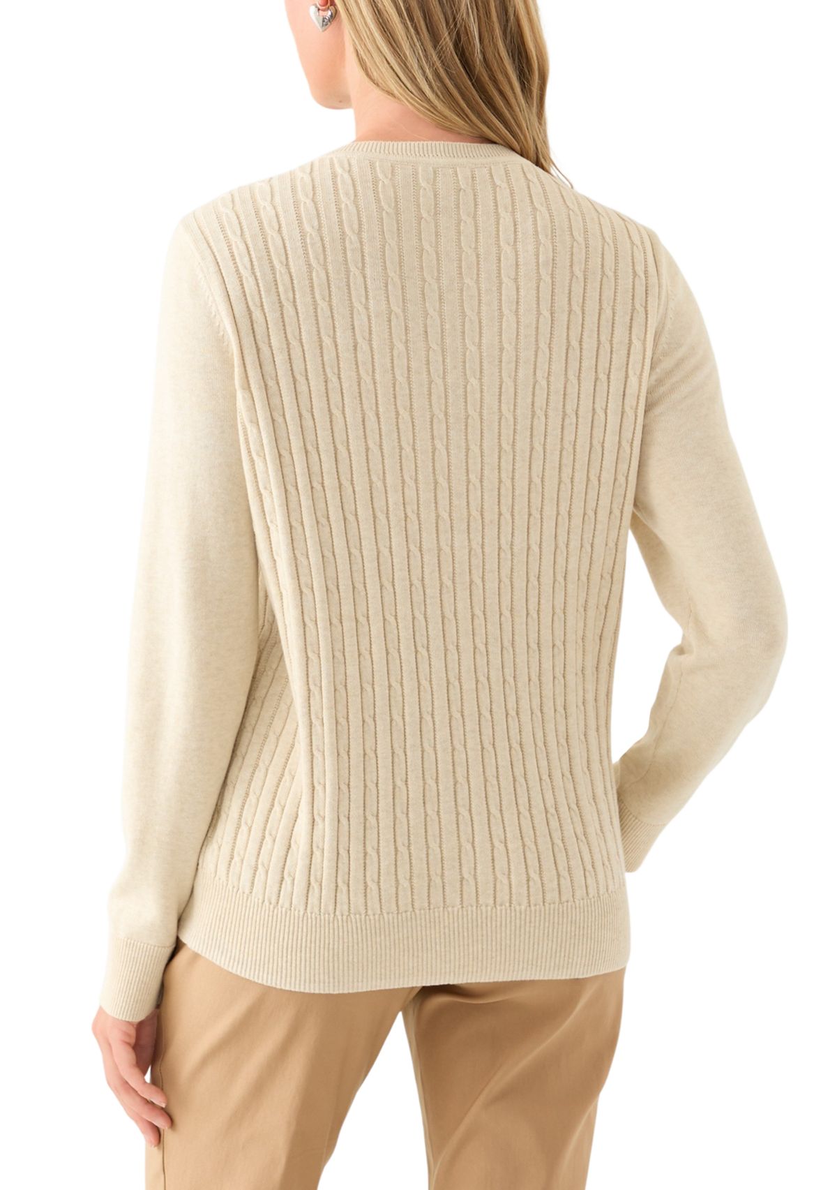 Womens Long Sleeve Cable Crew Sweater