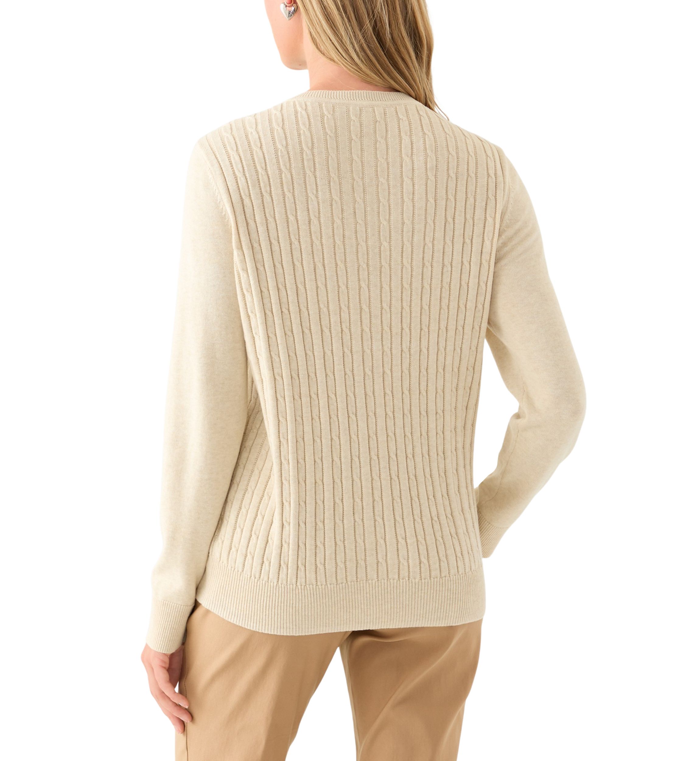 Womens Long Sleeve Cable Crew Sweater