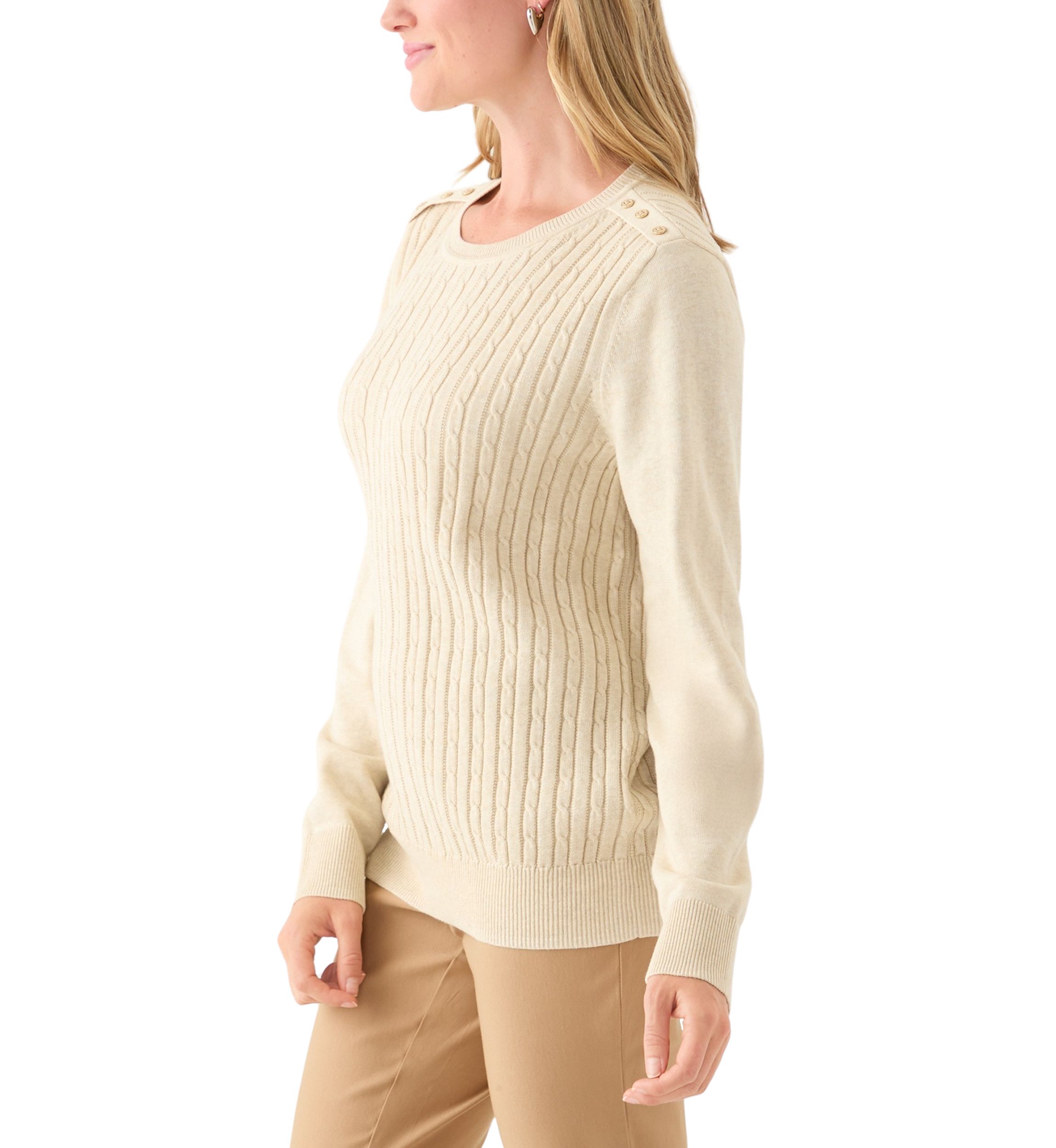 Womens Long Sleeve Cable Crew Sweater