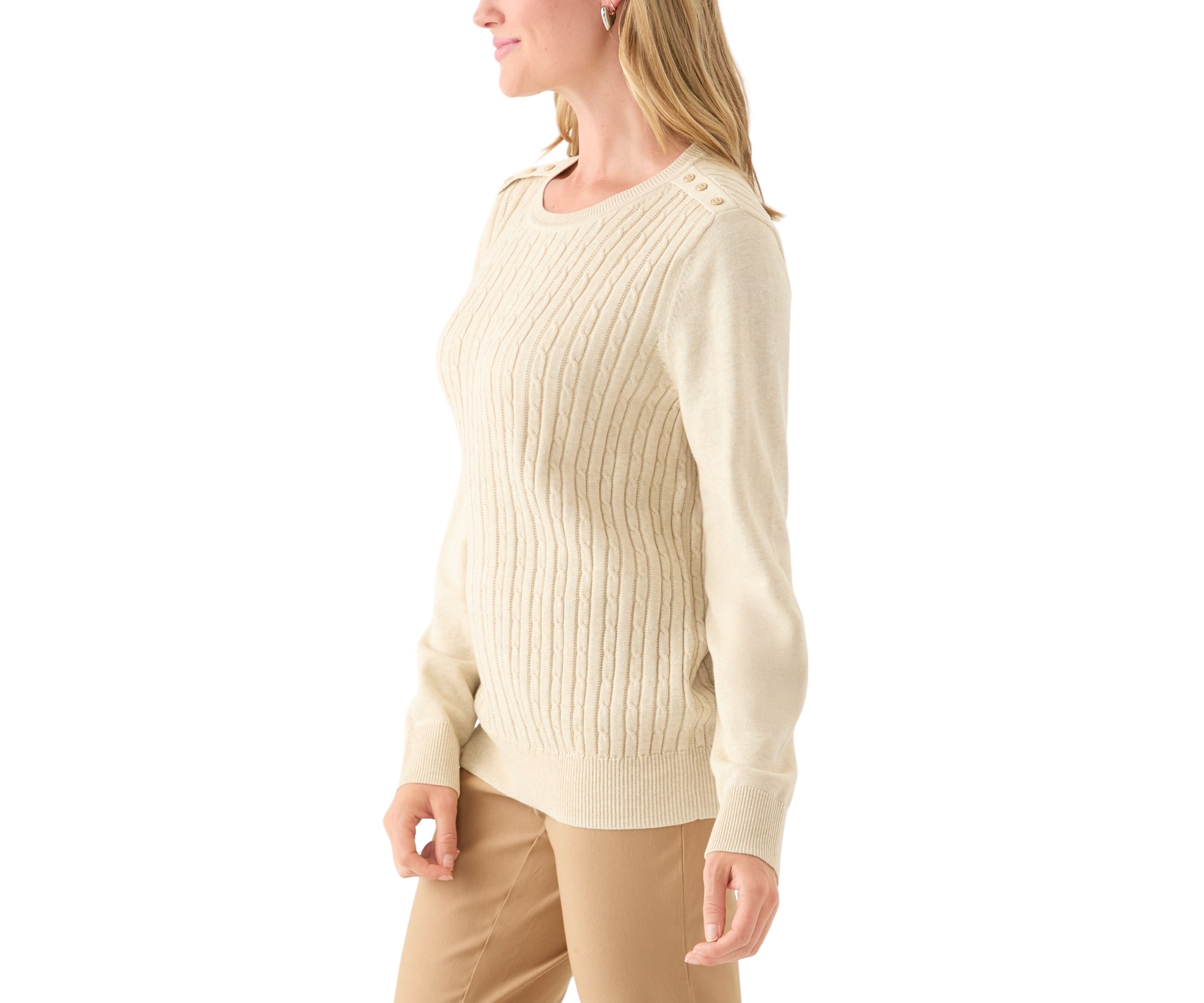 Womens Long Sleeve Cable Crew Sweater