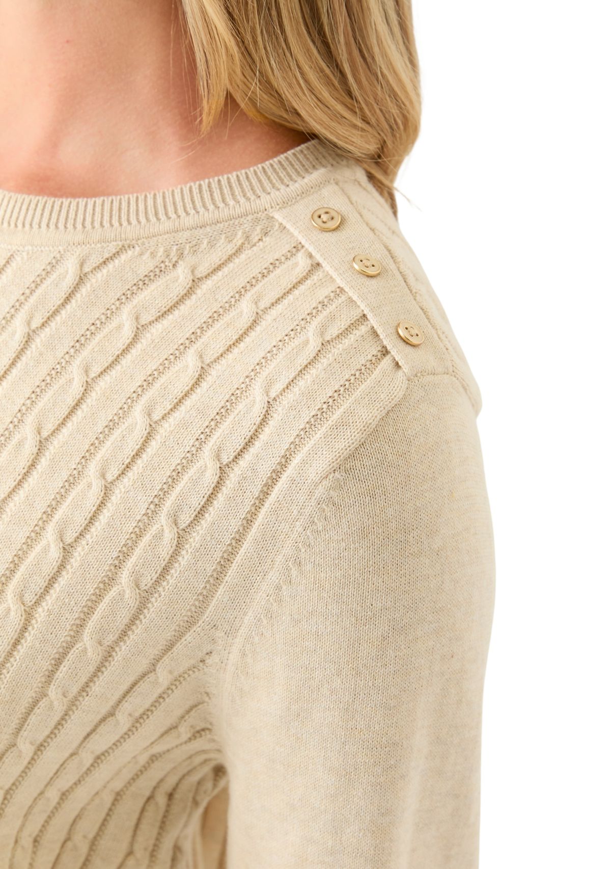 Womens Long Sleeve Cable Crew Sweater