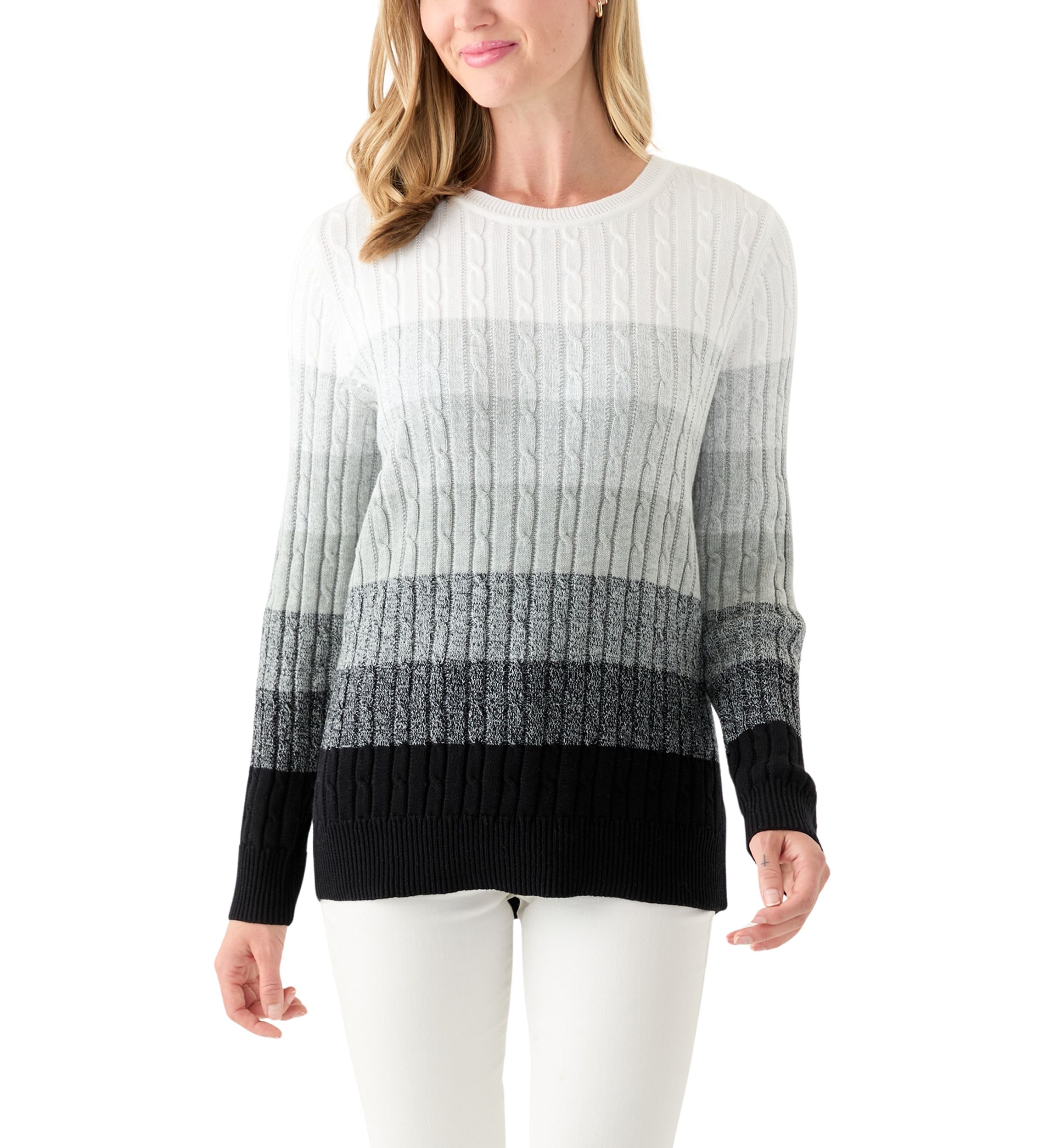 Petite Cable Knit Color Block Sweater