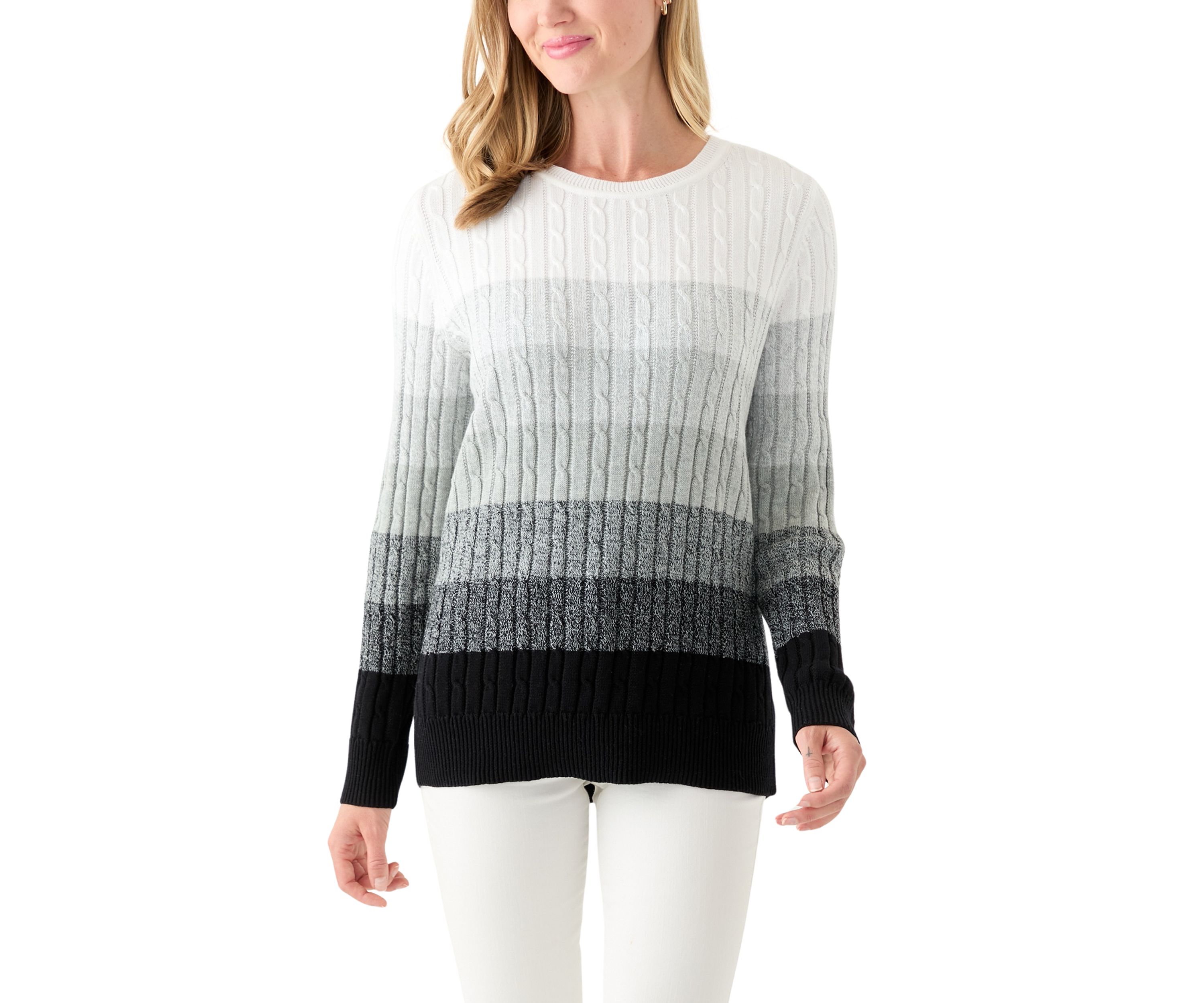 Petite Cable Knit Color Block Sweater