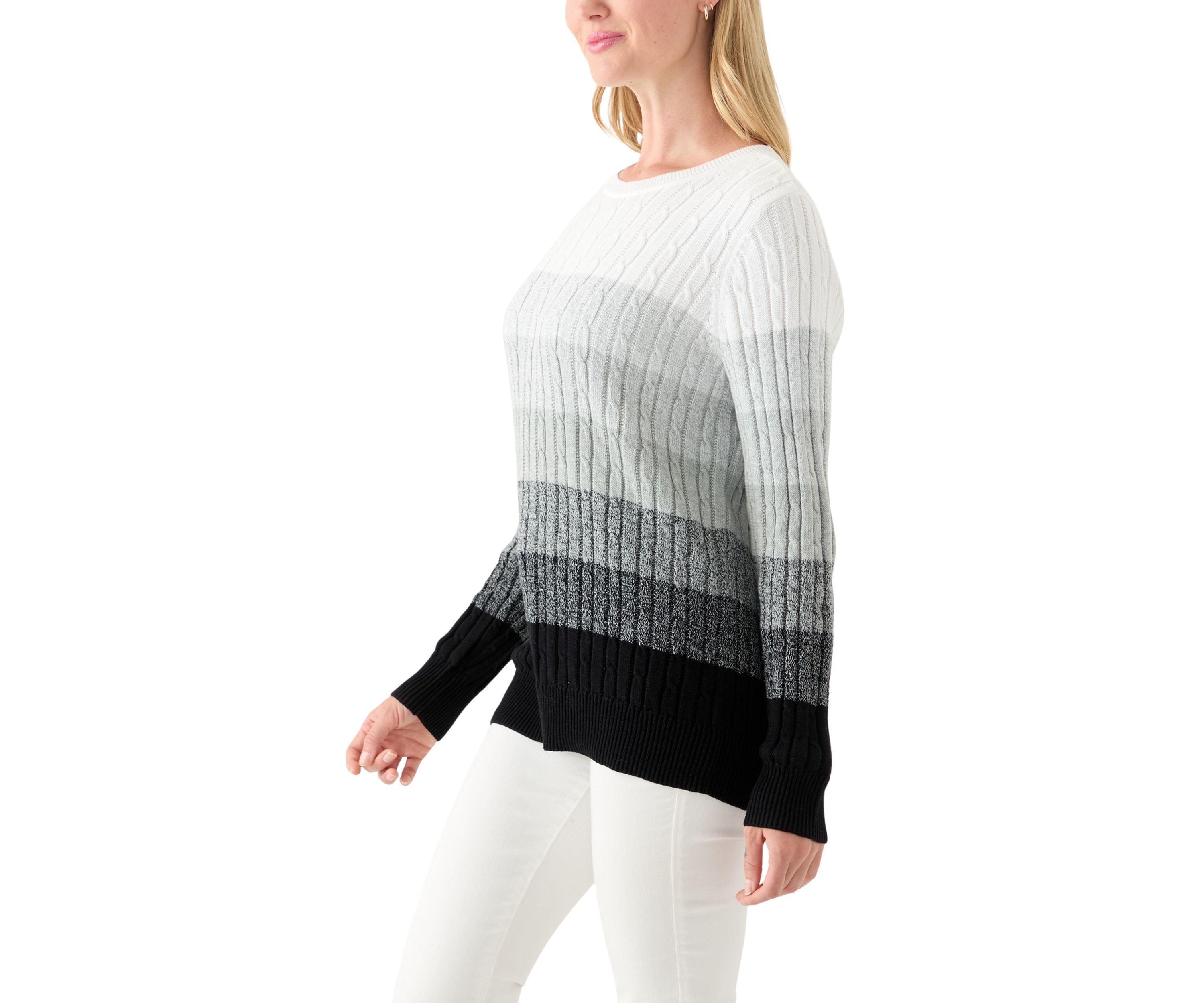 Petite Cable Knit Color Block Sweater