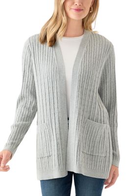 Kim Rogers Women's Petite Cable Heatehr Cardigan, Gray, PL