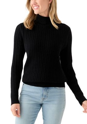 Kim Rogers Women's Petite Cable Turtleneck Sweater, Black, PM