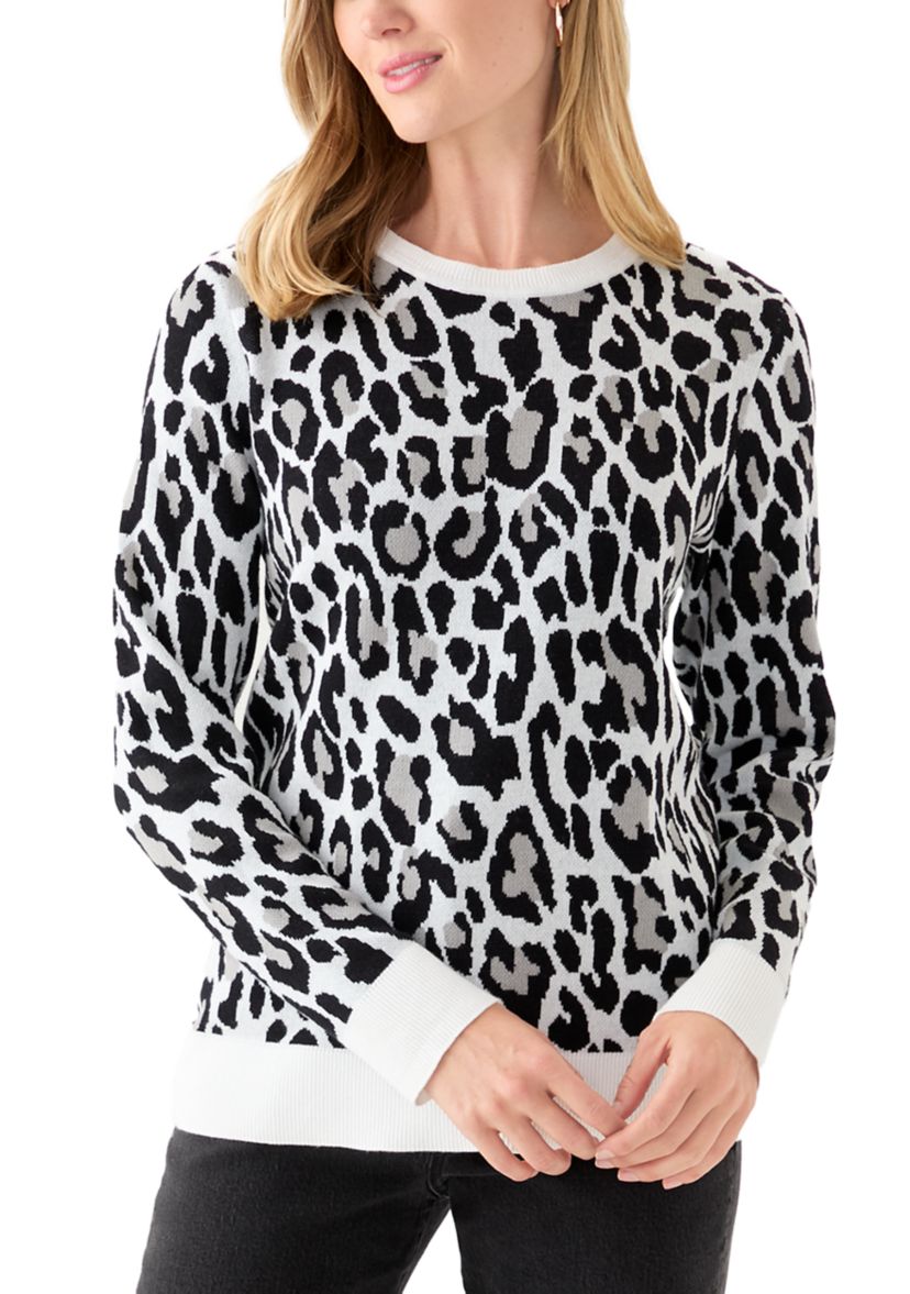 Petite Long Sleeve Crew Neck Jacquard Sweater 