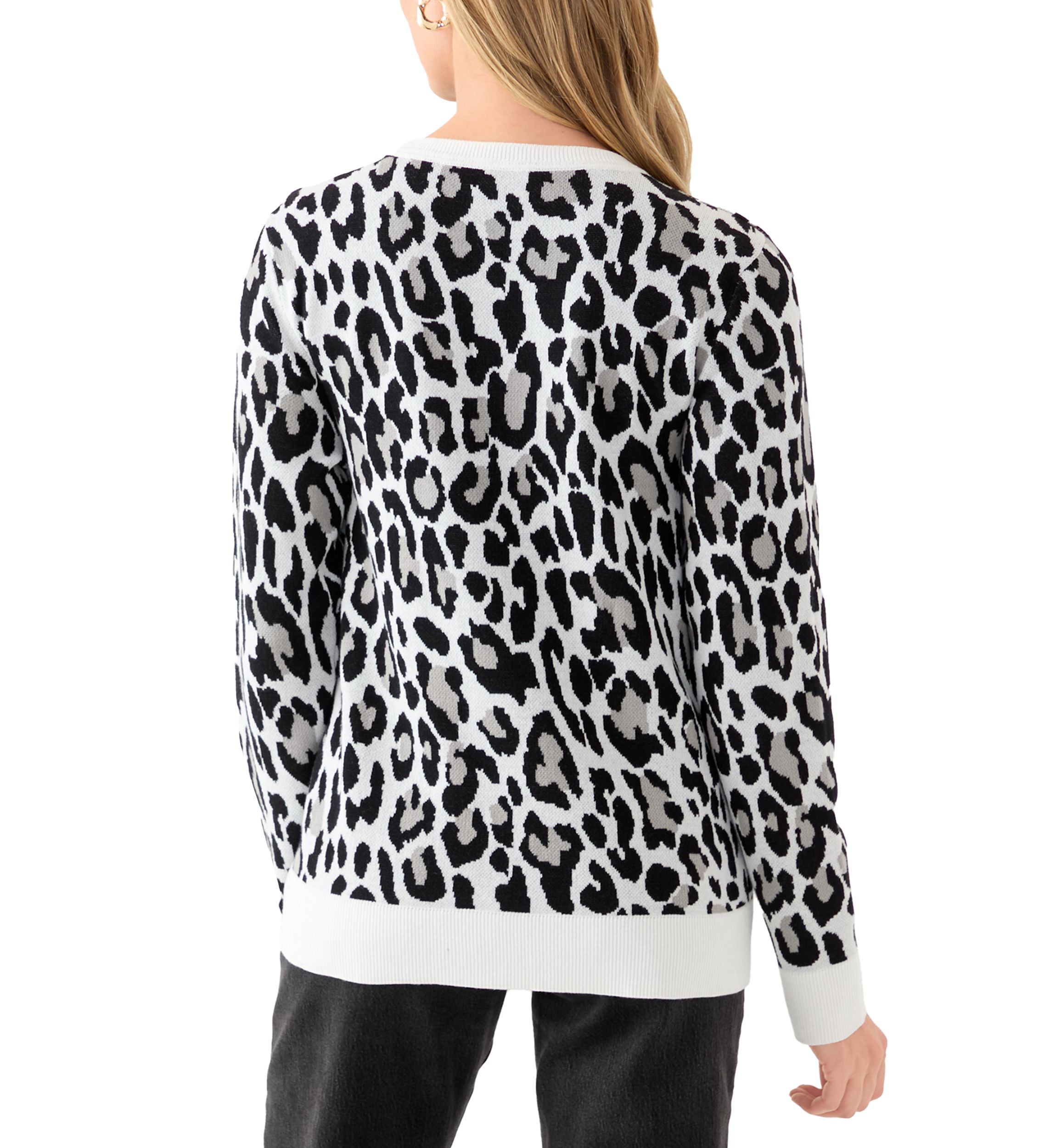 Petite Long Sleeve Crew Neck Jacquard Sweater 