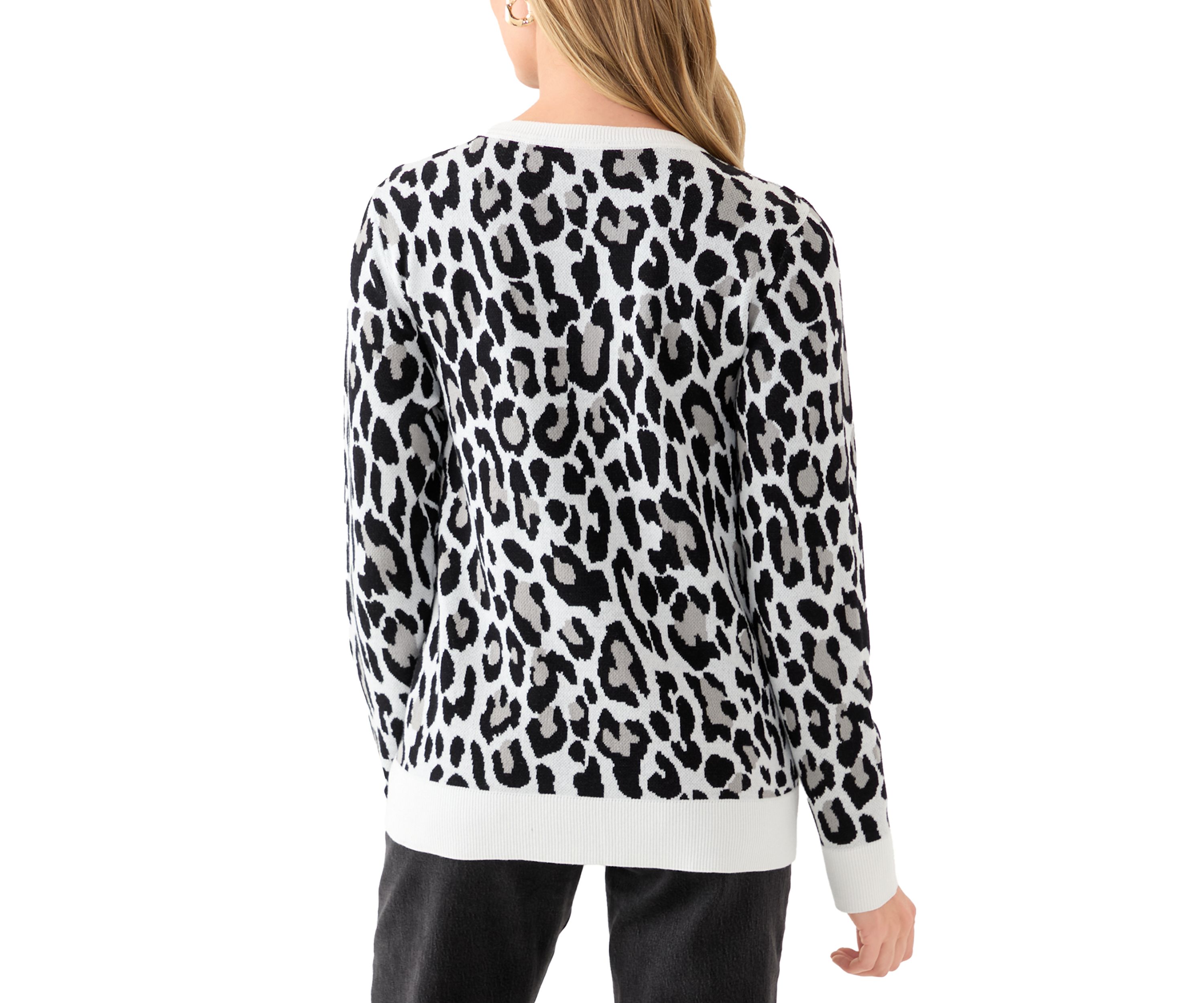 Petite Long Sleeve Crew Neck Jacquard Sweater 