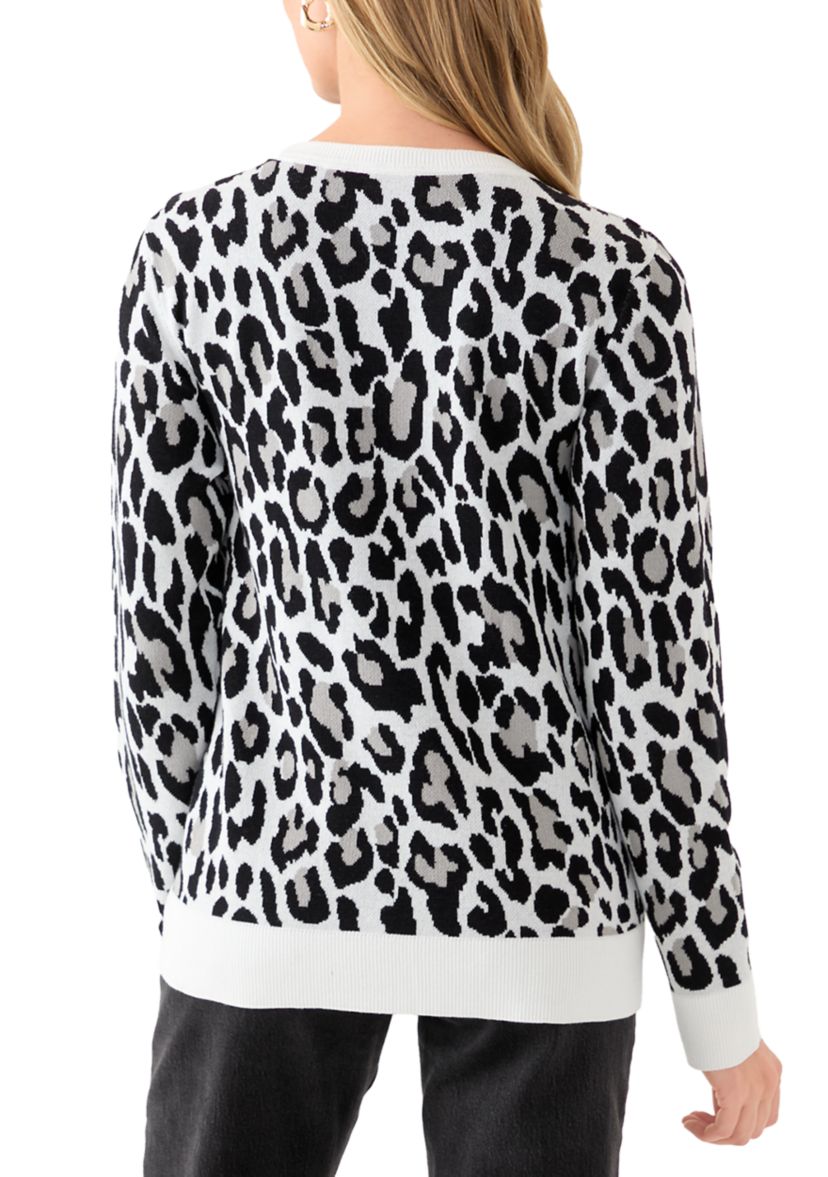 Petite Long Sleeve Crew Neck Jacquard Sweater 