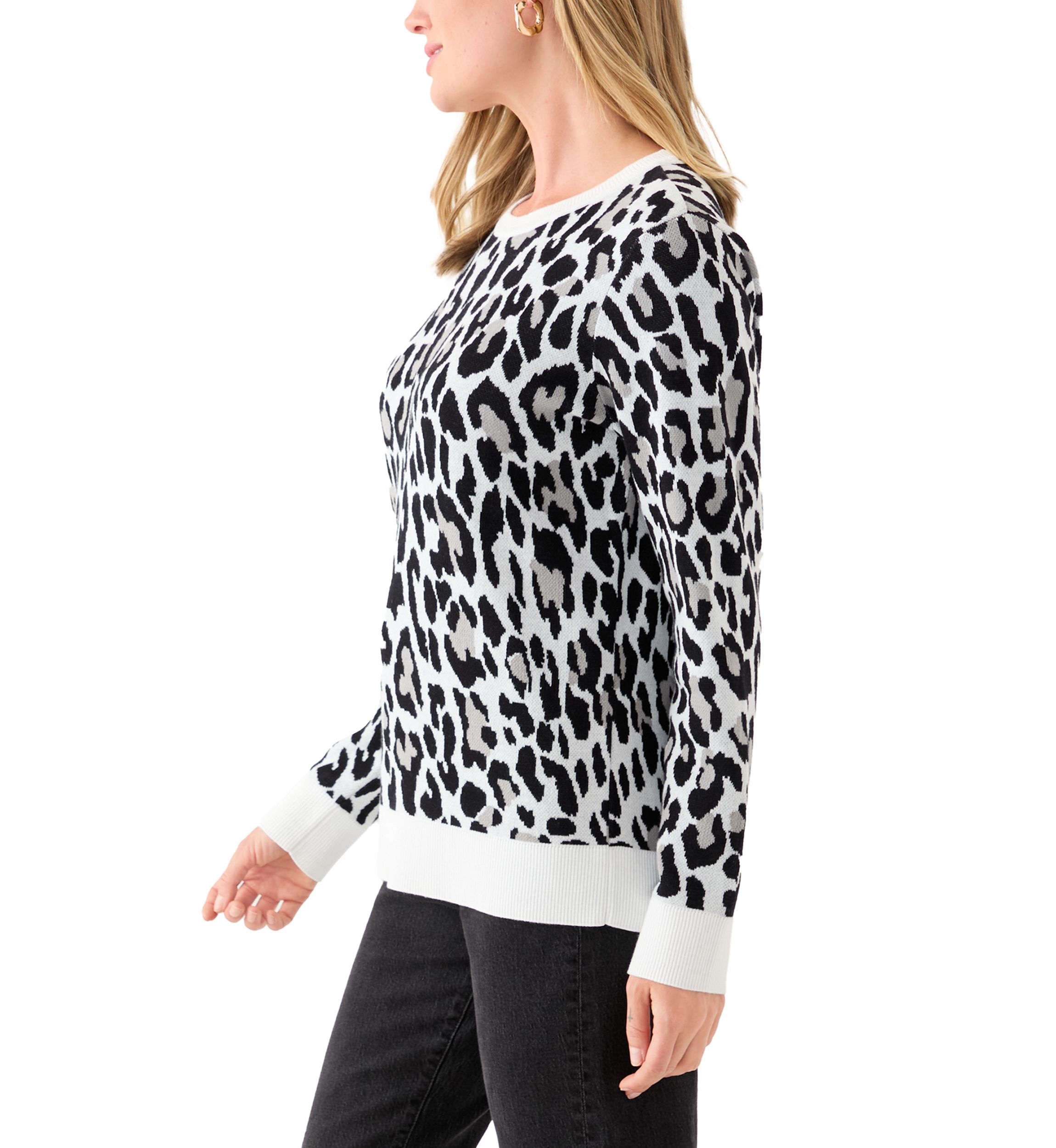 Petite Long Sleeve Crew Neck Jacquard Sweater 