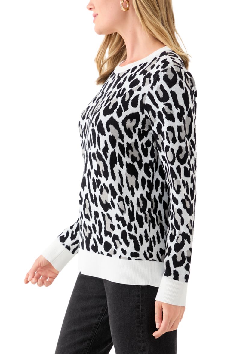 Petite Long Sleeve Crew Neck Jacquard Sweater 