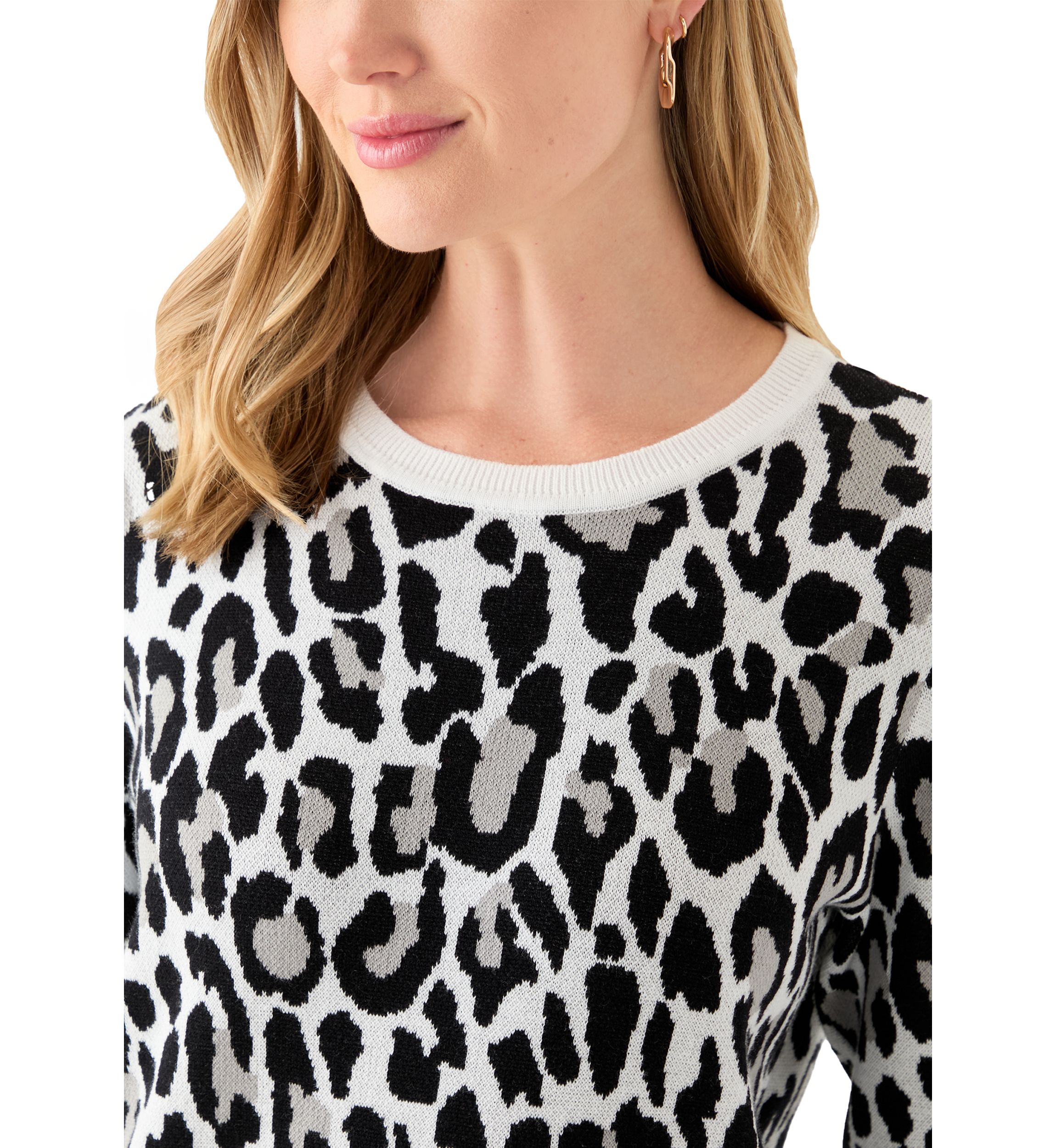 Petite Long Sleeve Crew Neck Jacquard Sweater 