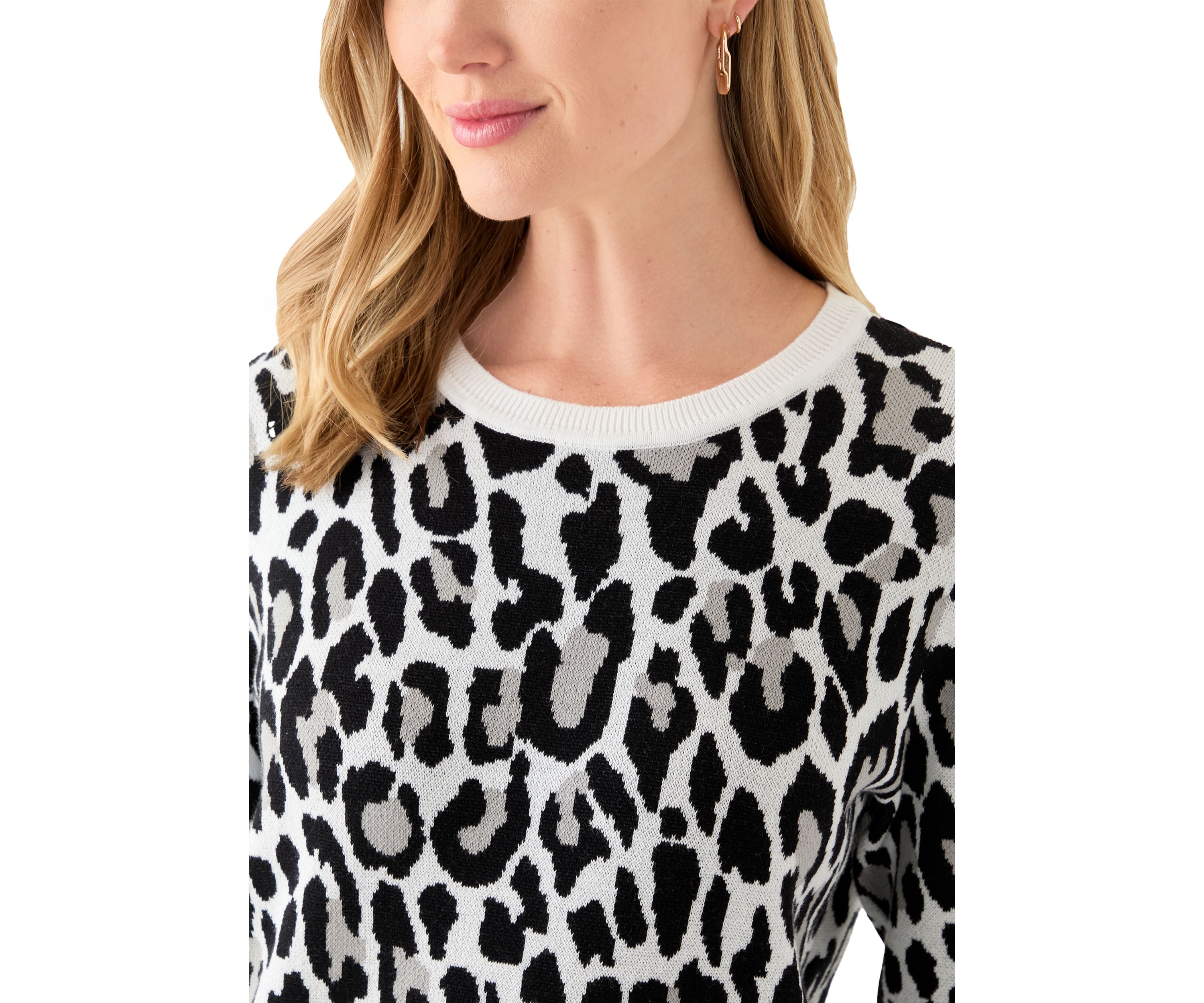 Petite Long Sleeve Crew Neck Jacquard Sweater 
