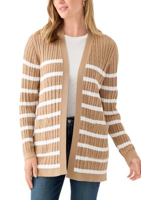 Kim Rogers Women's Petite Cable Cardigan, Tan, PL