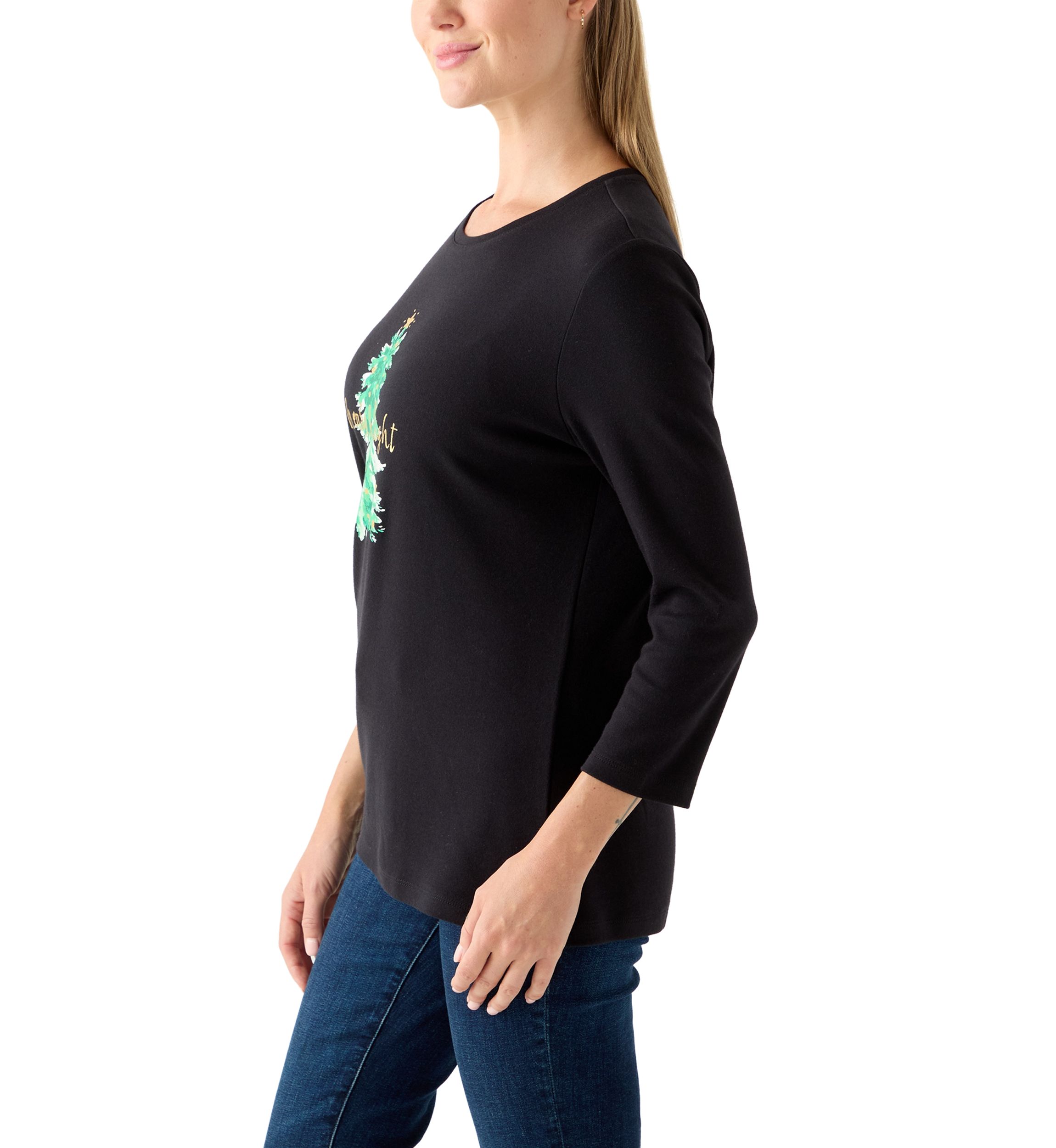 Petite Long Sleeve Holiday Graphic T-Shirt