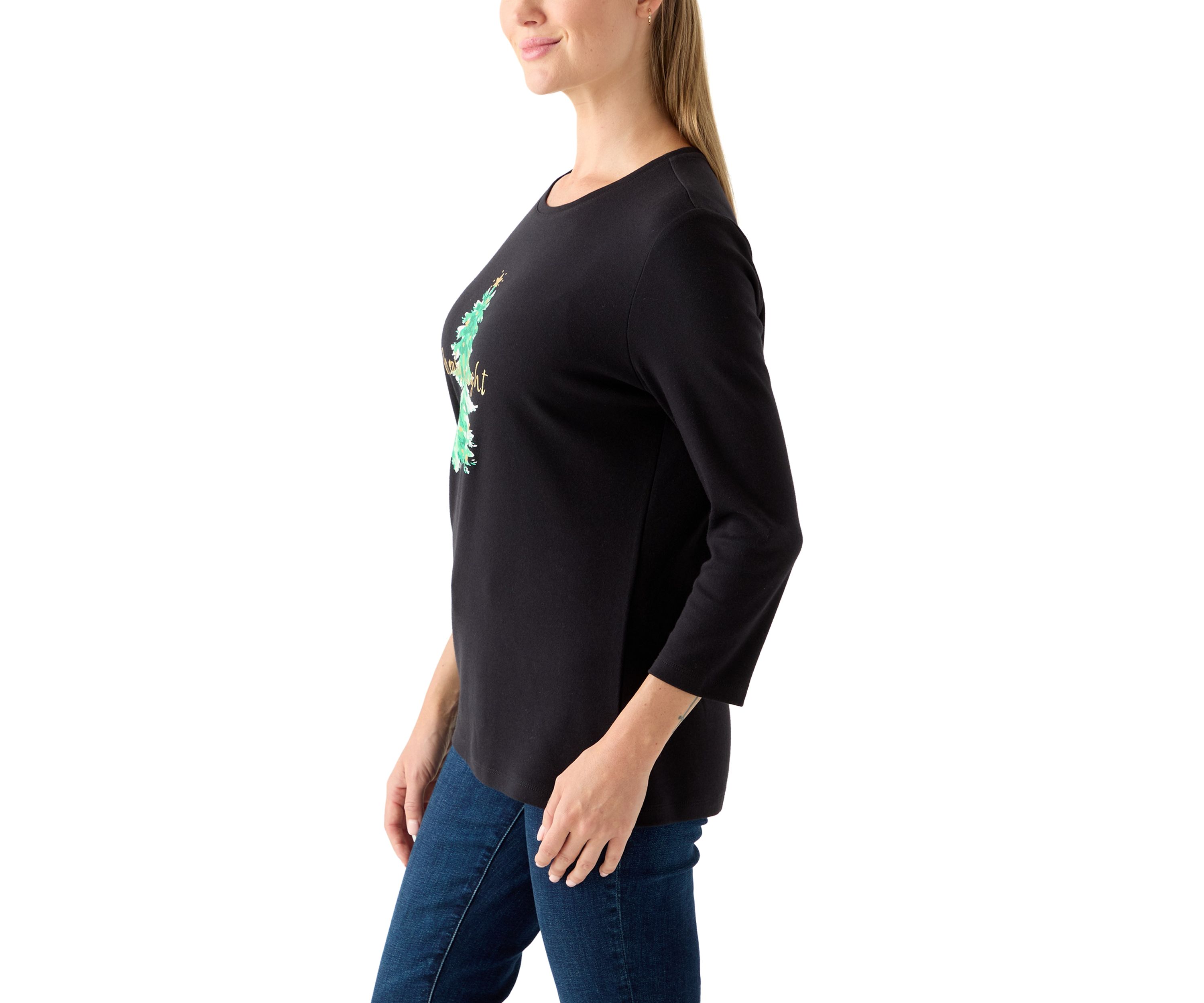 Petite Long Sleeve Holiday Graphic T-Shirt