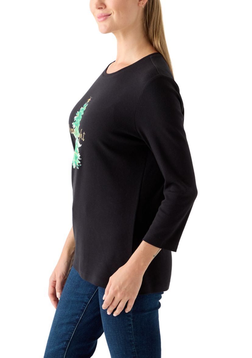 Petite Long Sleeve Holiday Graphic T-Shirt