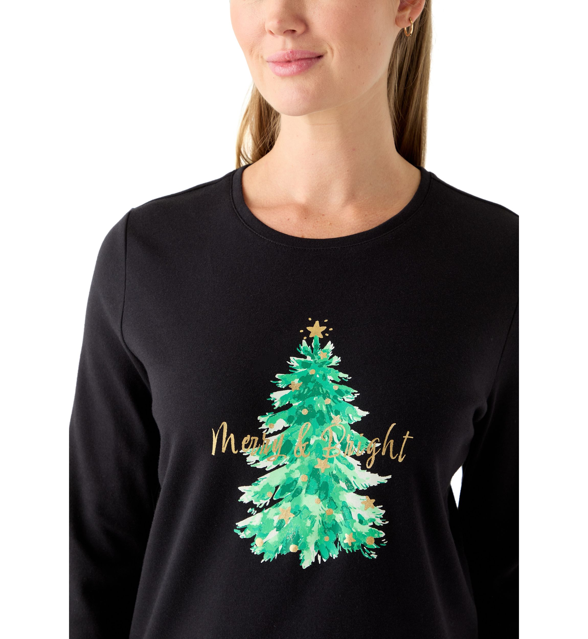 Petite Long Sleeve Holiday Graphic T-Shirt