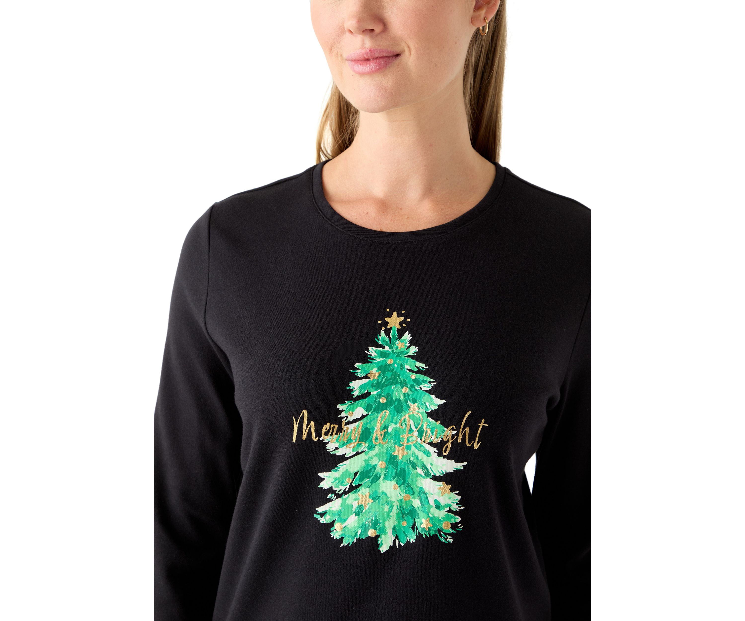 Petite Long Sleeve Holiday Graphic T-Shirt