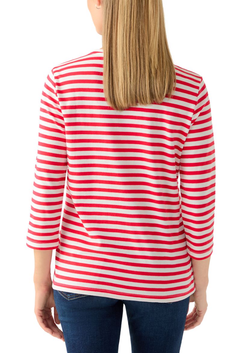 Petite 3/4 Sleeve Stripe Christmas Tree Graphic T-Shirt