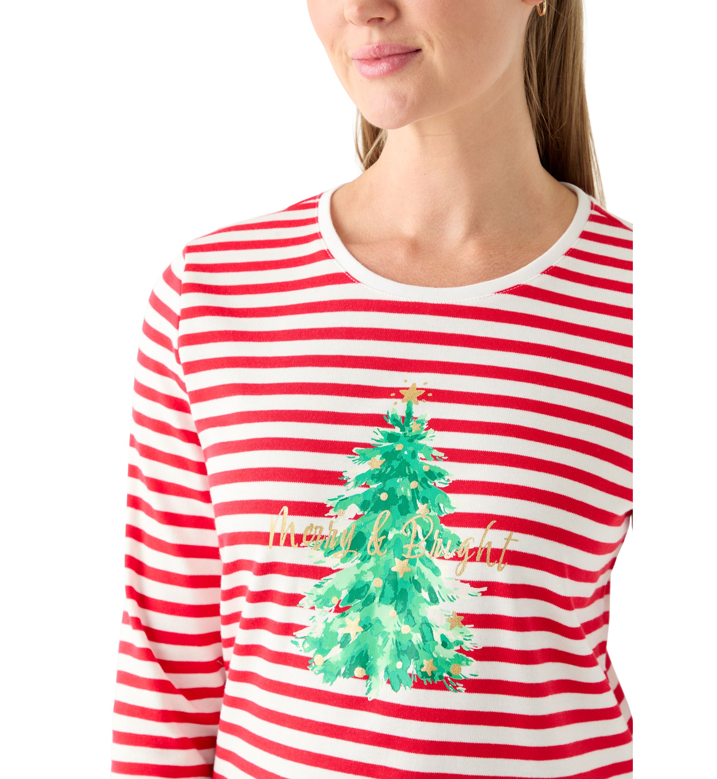 Petite 3/4 Sleeve Stripe Christmas Tree Graphic T-Shirt