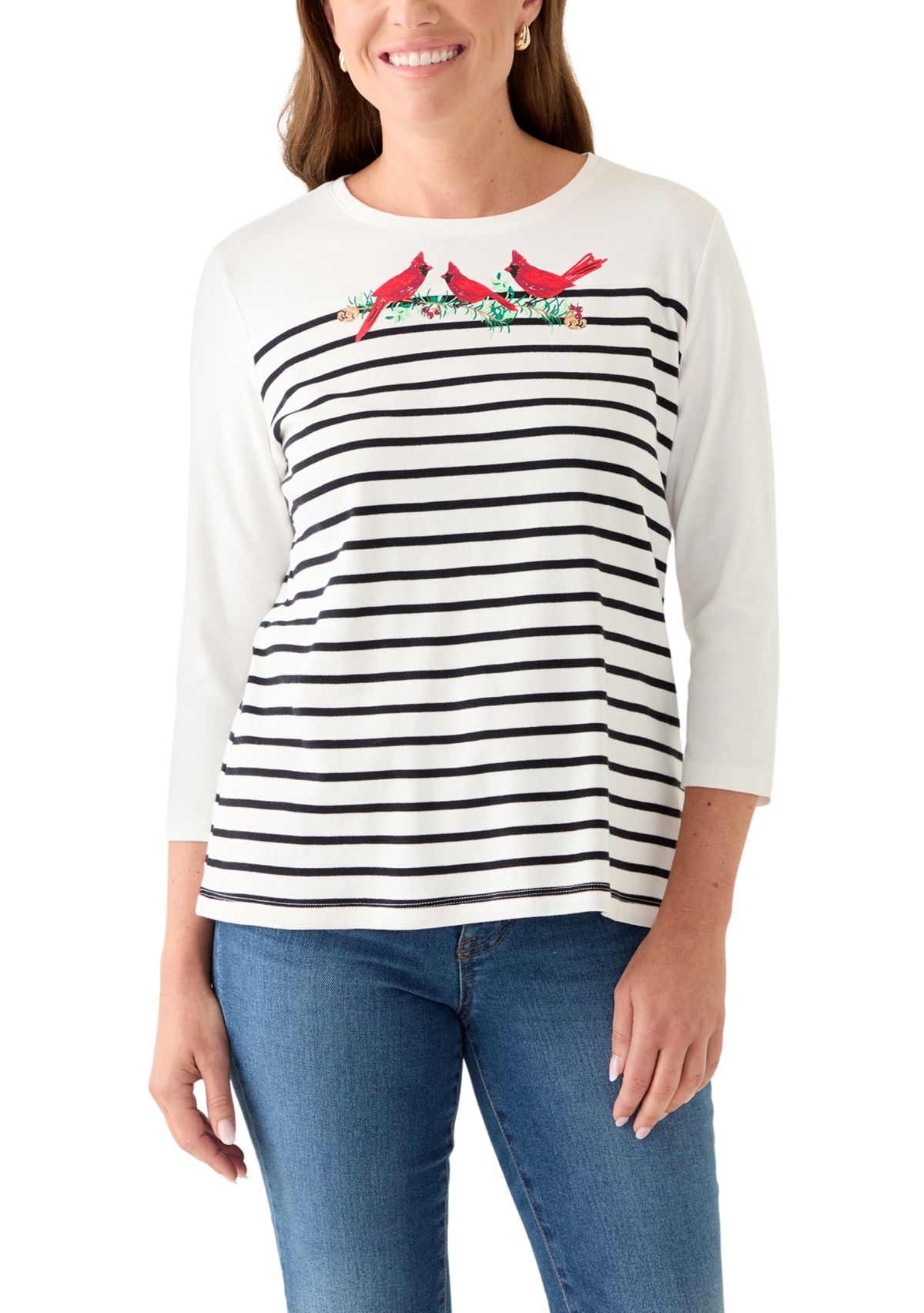 Petite 3/4 Crew Pieced Yoke Graphic Shirt