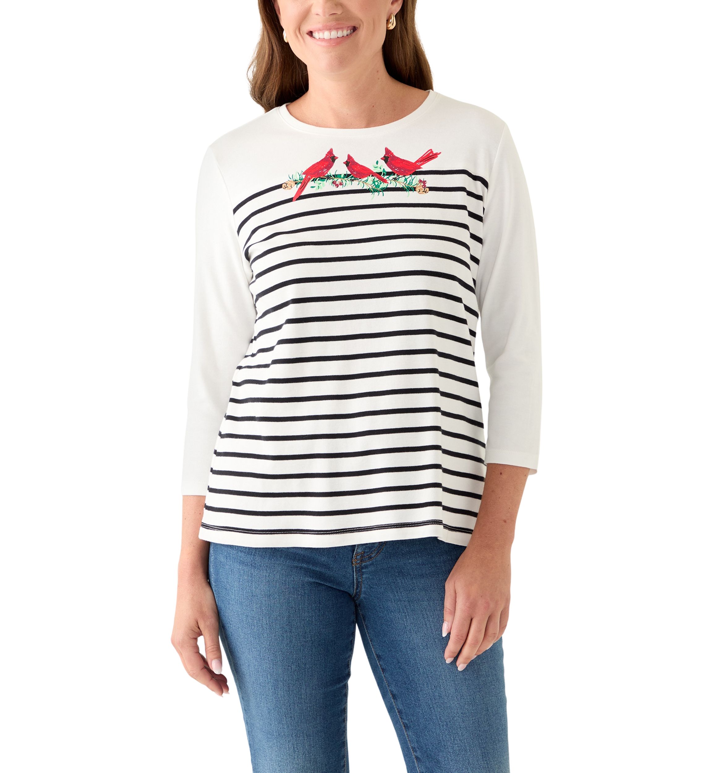 Petite 3/4 Crew Pieced Yoke Graphic Shirt