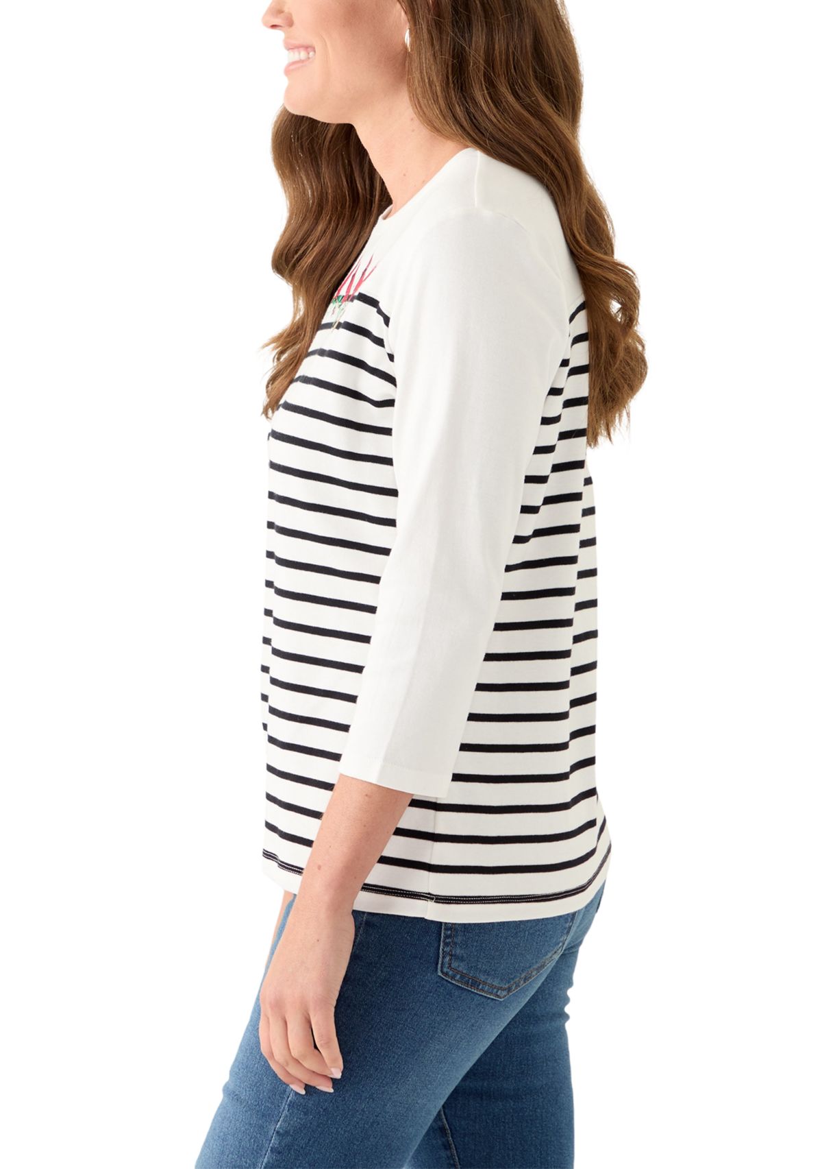 Petite 3/4 Crew Pieced Yoke Graphic Shirt