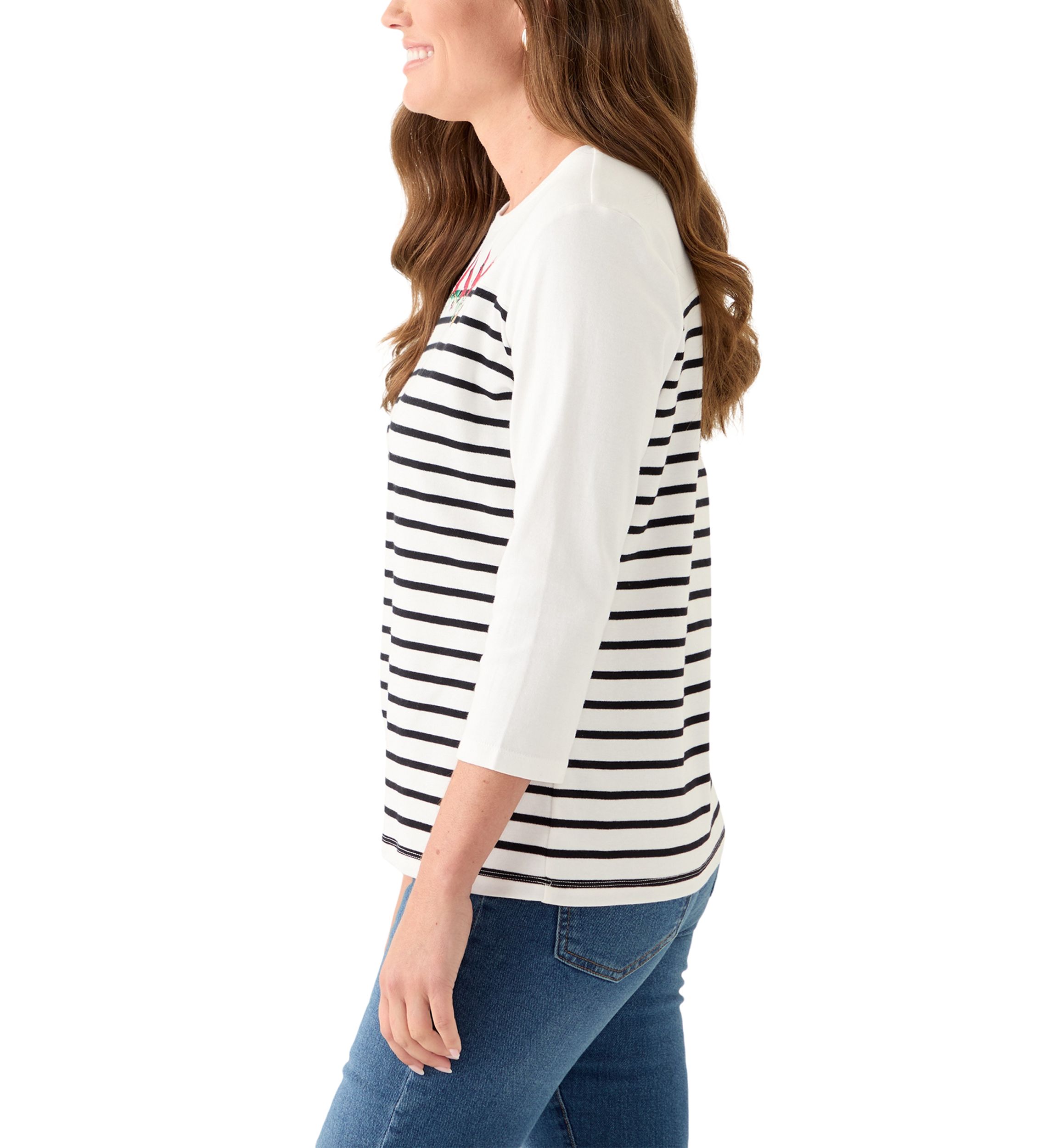 Petite 3/4 Crew Pieced Yoke Graphic Shirt